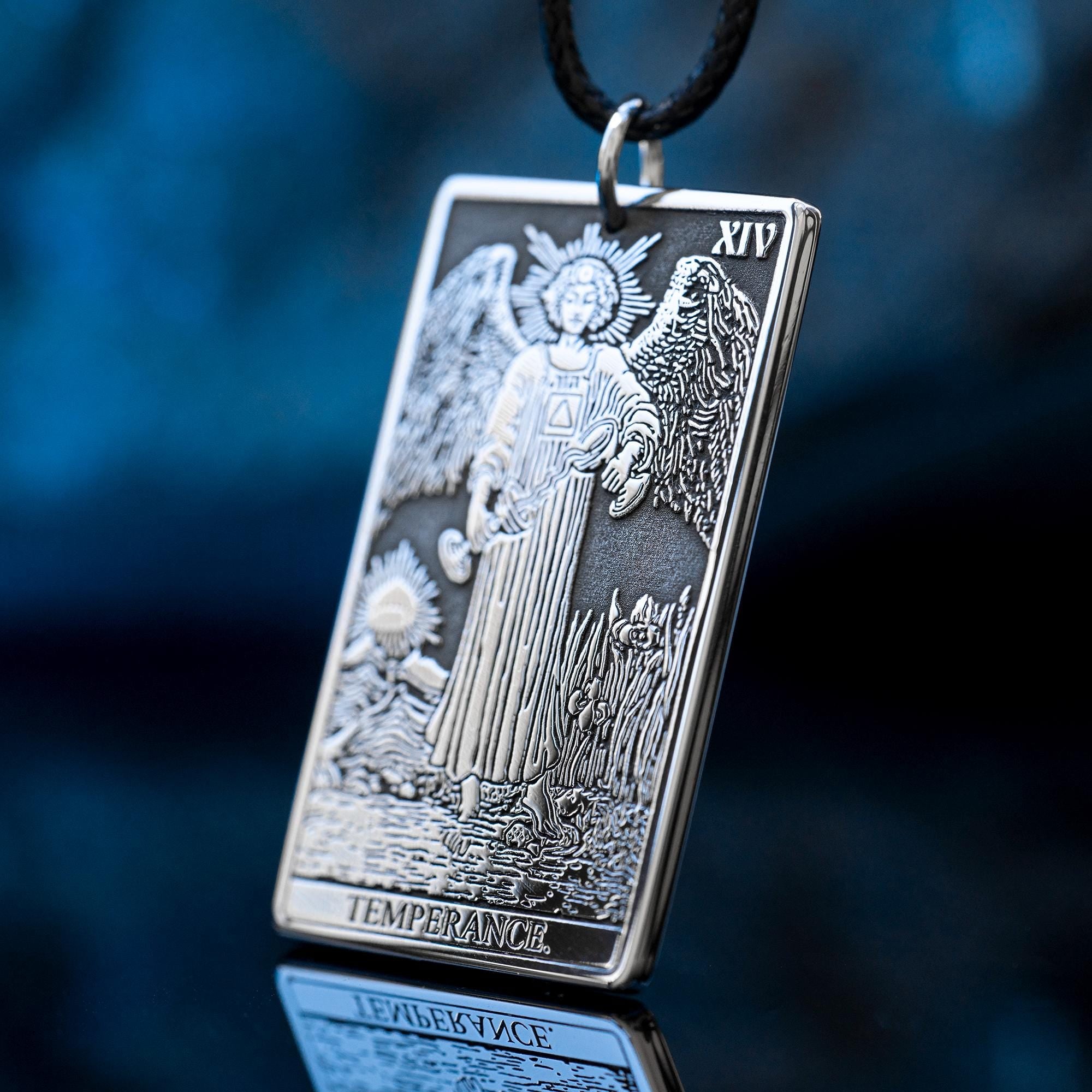 Temperance Tarot Card Pendant: Stainless Steel Occult Amulet