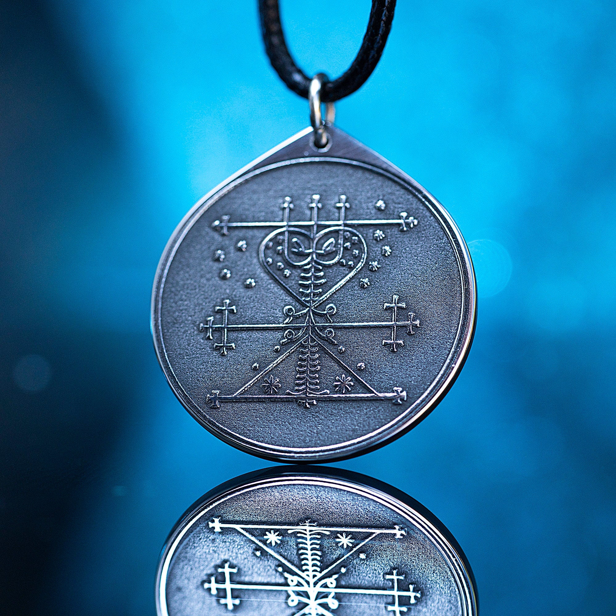 Maman Brigitte Veve Pendant: Vodou Goddess Amulet, Stainless Steel