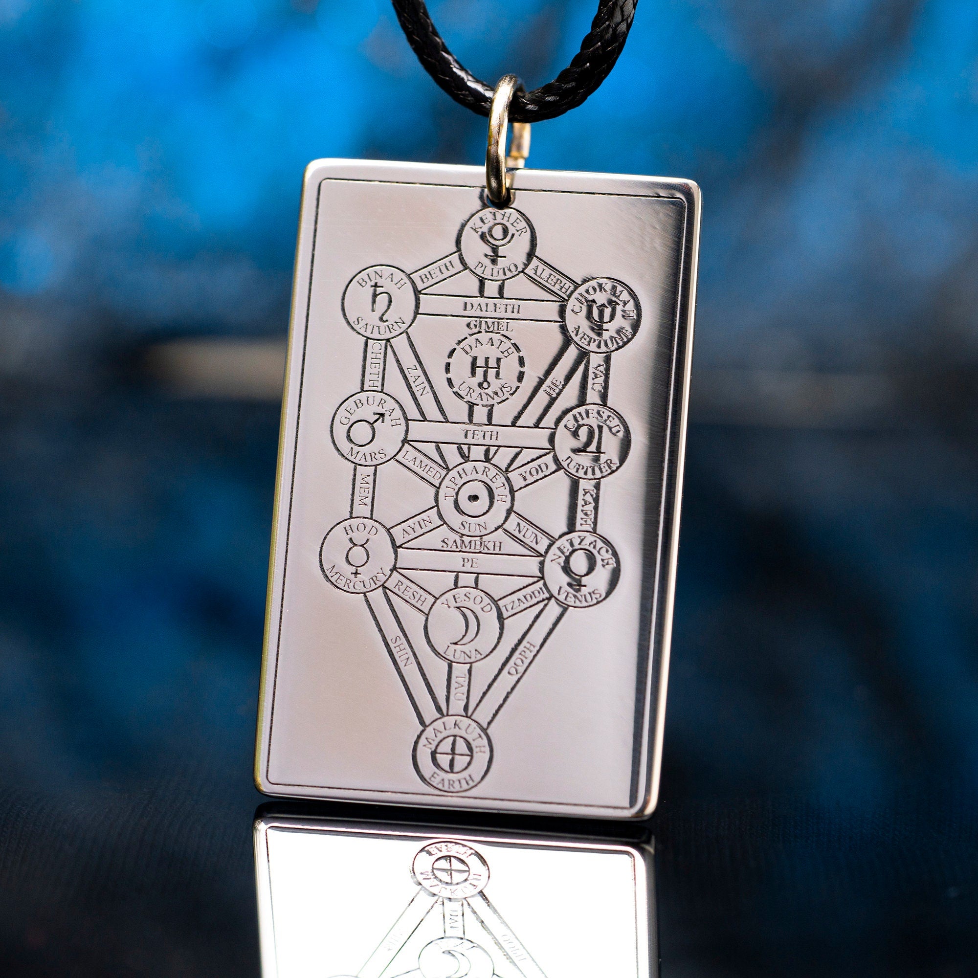 Sefirot Tree of Life Pendant: Kabbalah Amulet, Stainless Steel