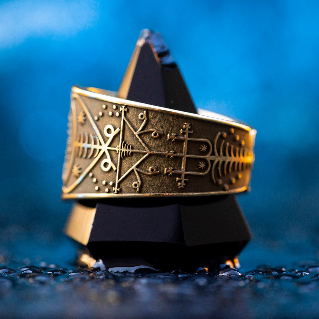 Maman Brigitte Ring: Vodou Veve Seal Amulet - Adjustable Brass