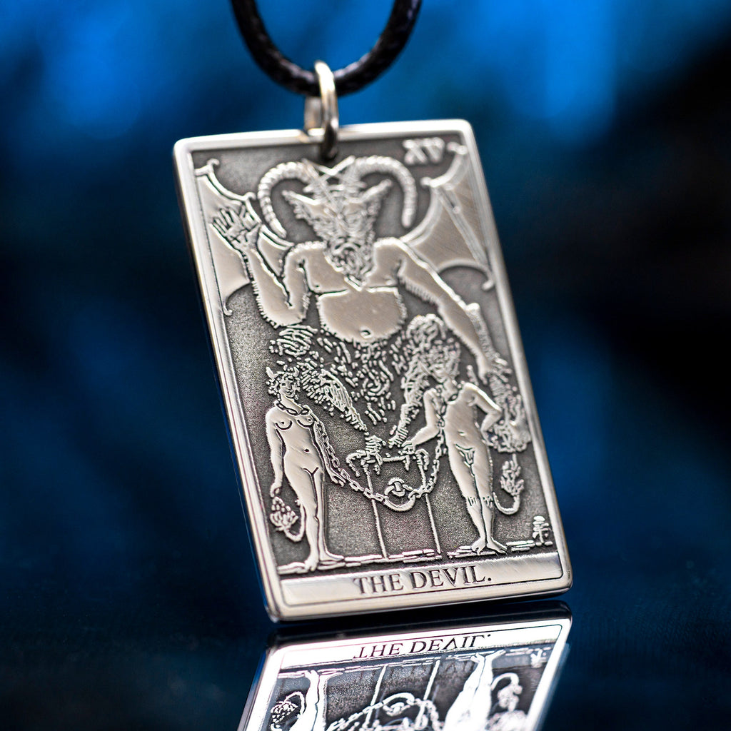 The Devil Tarot Card Pendant: Stainless Steel Occult Amulet