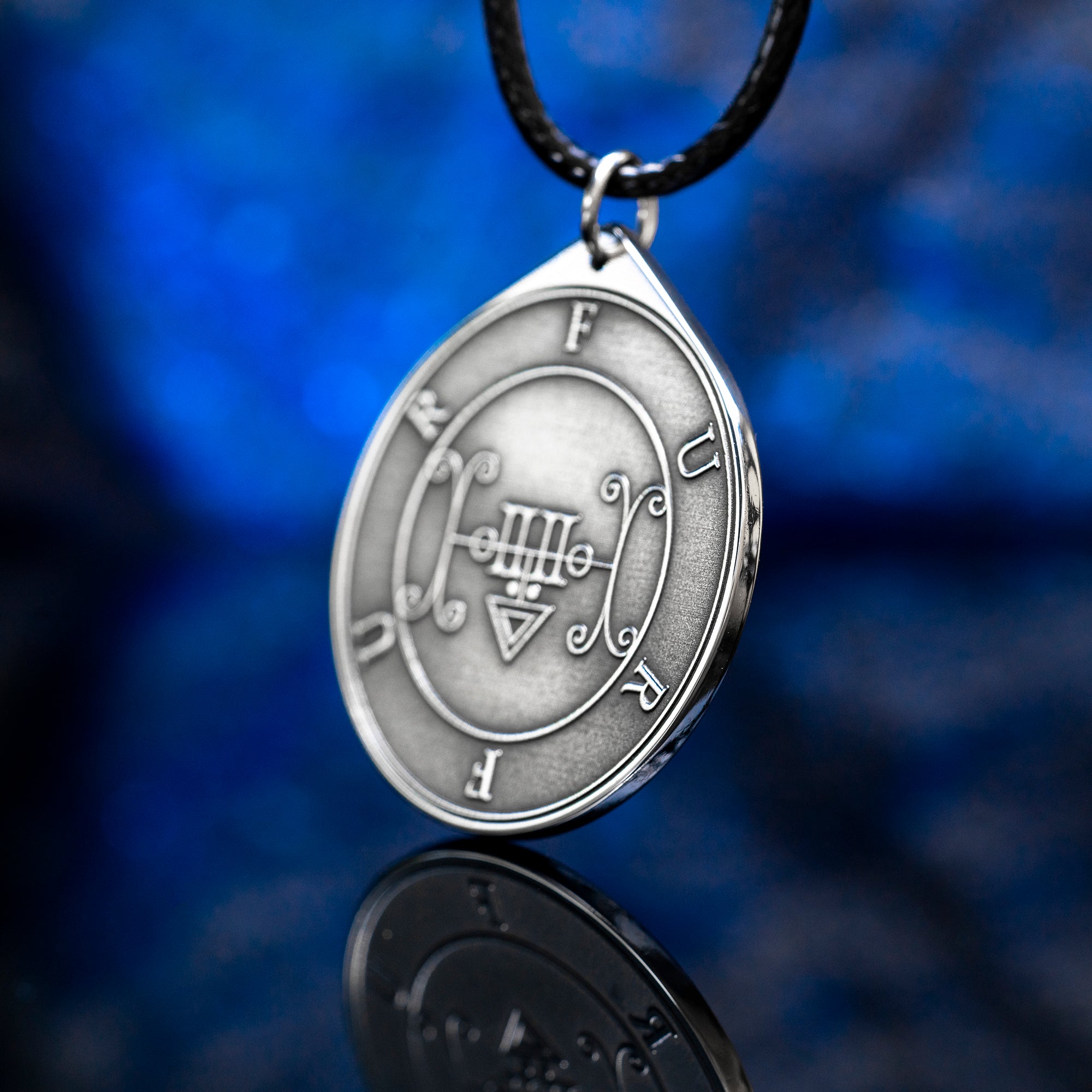 Double-sided Furfur pendant with Ars Goetia seal, storm demon portrait, lightning, thunder, love magic, and occult talisman symbolism