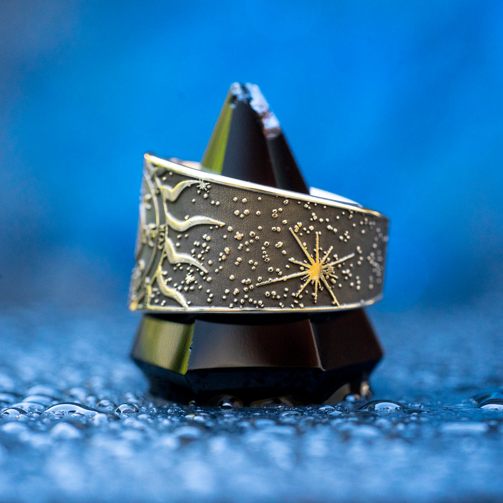 Sandalphon ring inspired by the angel of prayer, sacred music, divine connection, spiritual guidance, Kabbalah symbolism, and the bridge between earth and heaven.