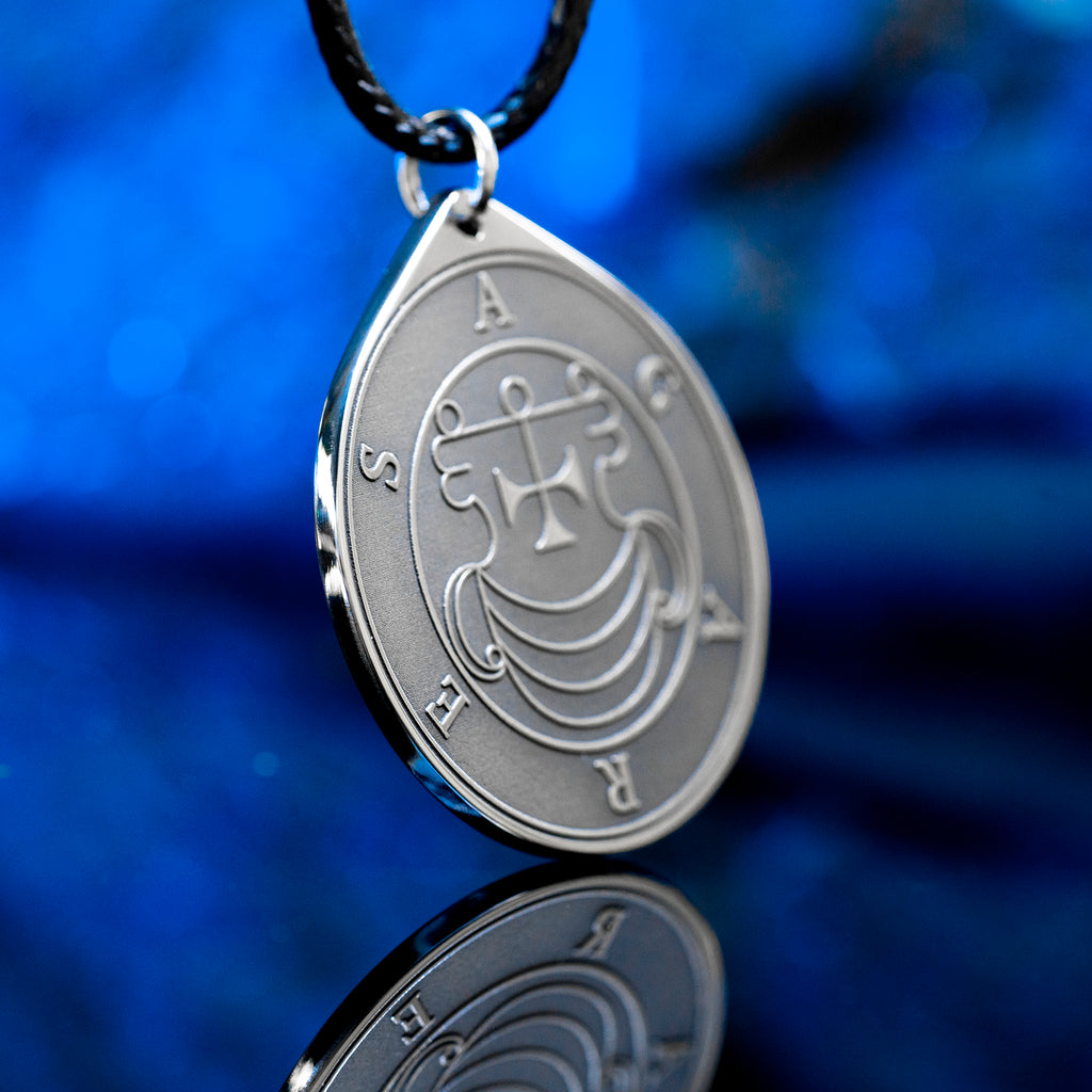 Double-sided Agares pendant with Ars Goetia seal on one side and Agares portrait on the other