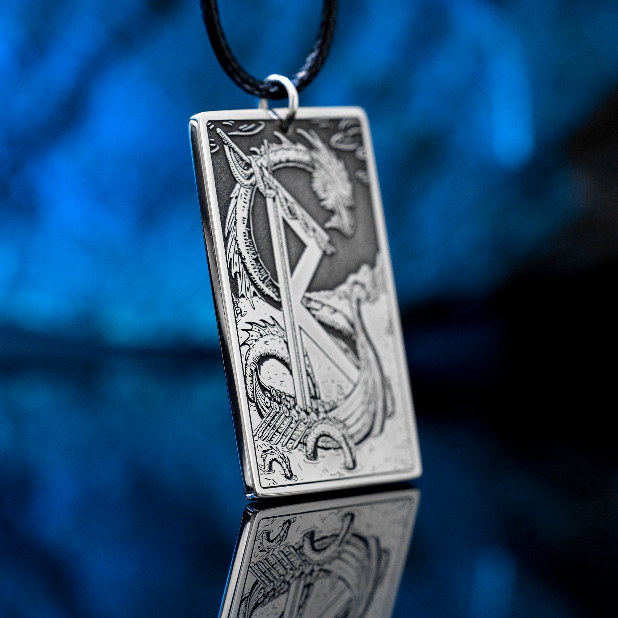 Raidho rune pendant with Elder Futhark symbol engraved as a Viking travel talisman necklace
