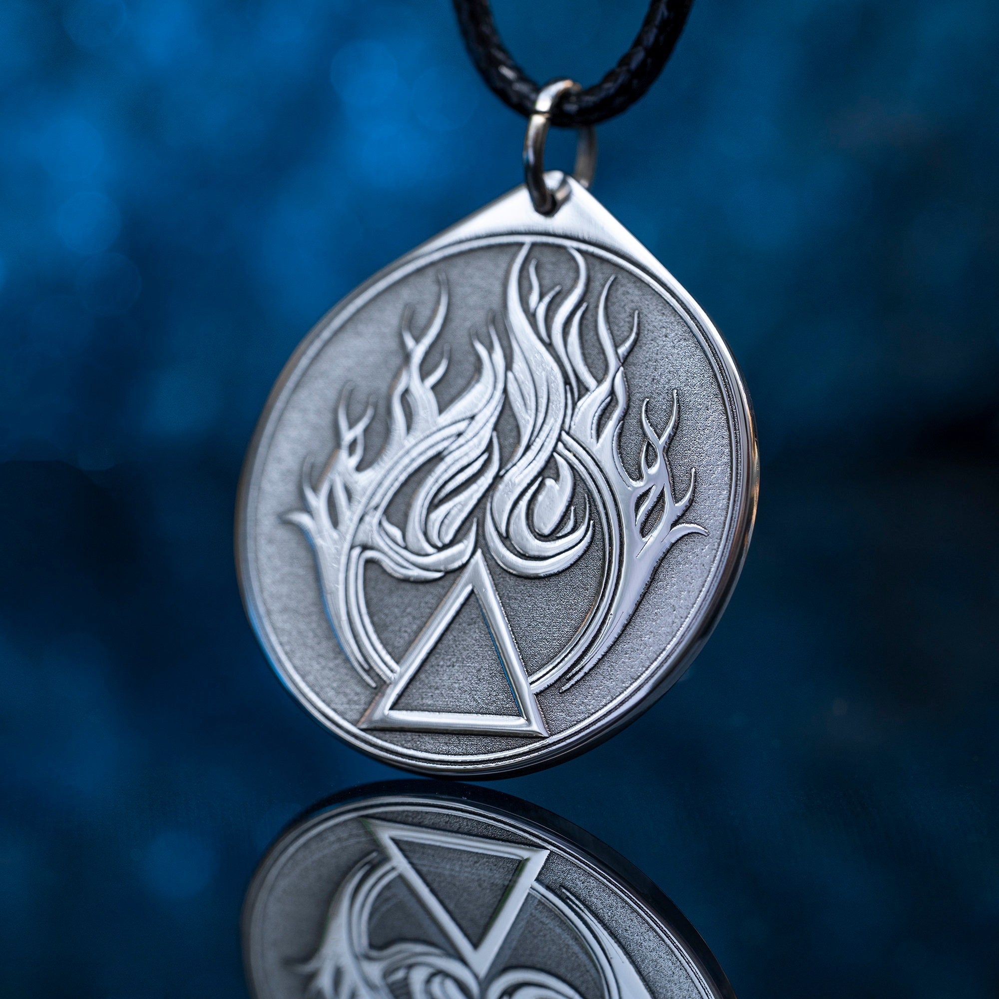 Fire Element Pendant: Alchemy Symbol Amulet, Stainless Steel