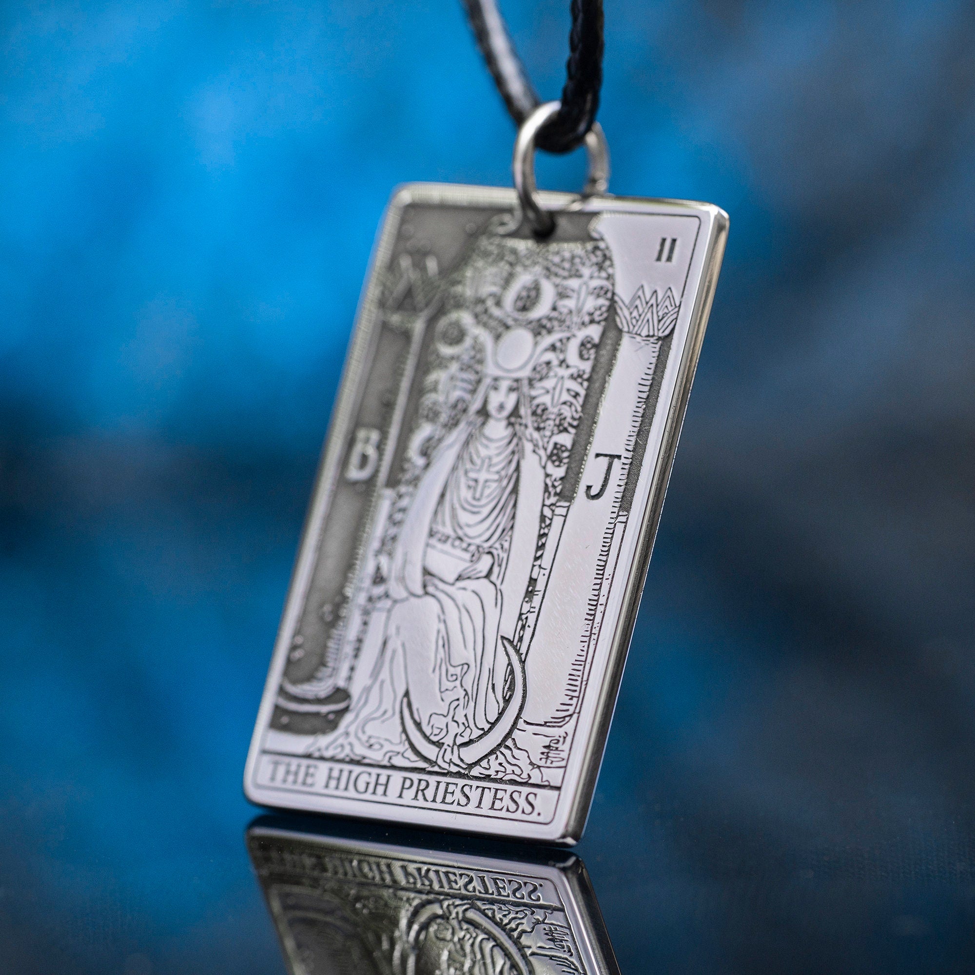 High Priestess Tarot Card Pendant: Stainless Steel Occult Amulet