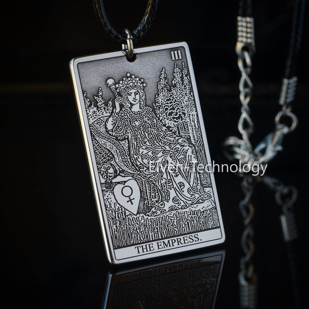 The Empress Tarot Card Pendant: Stainless Steel Occult Amulet