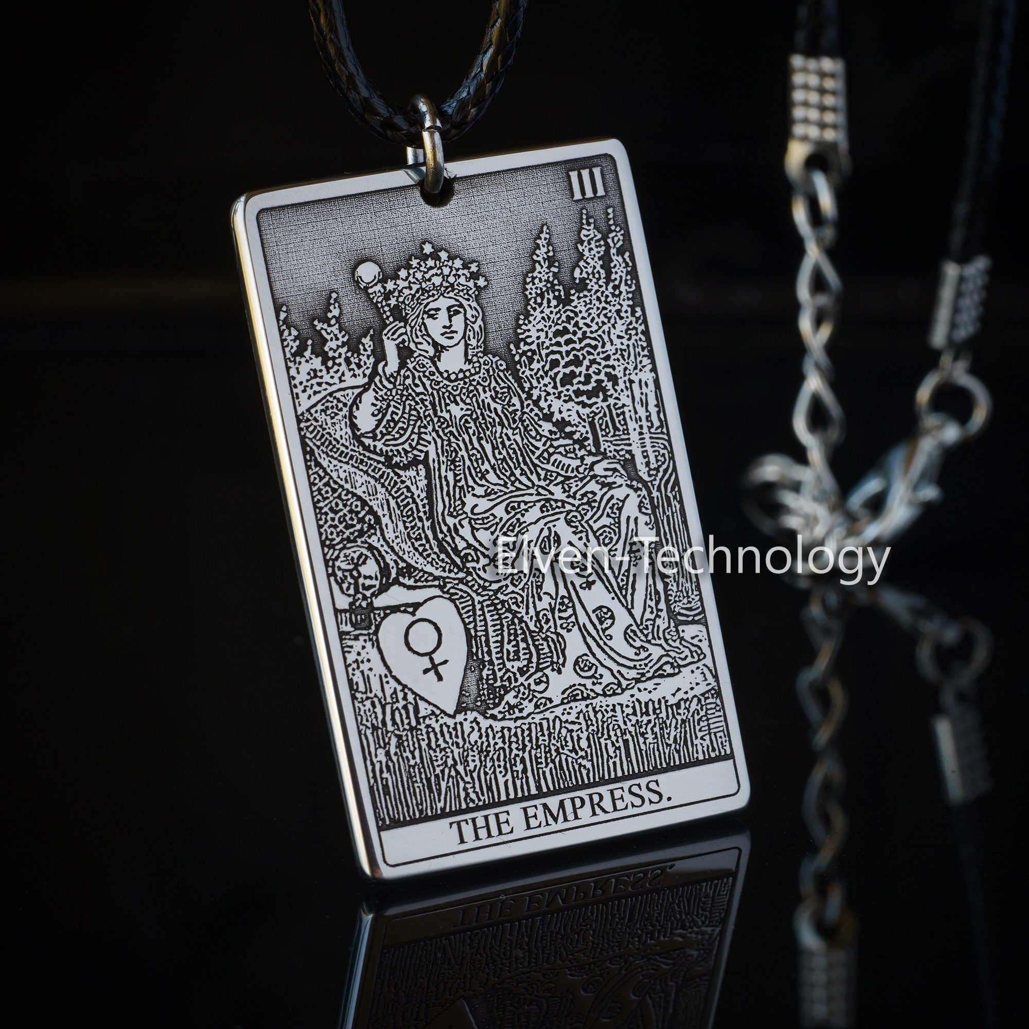 The Empress Tarot Card Pendant: Stainless Steel Occult Amulet