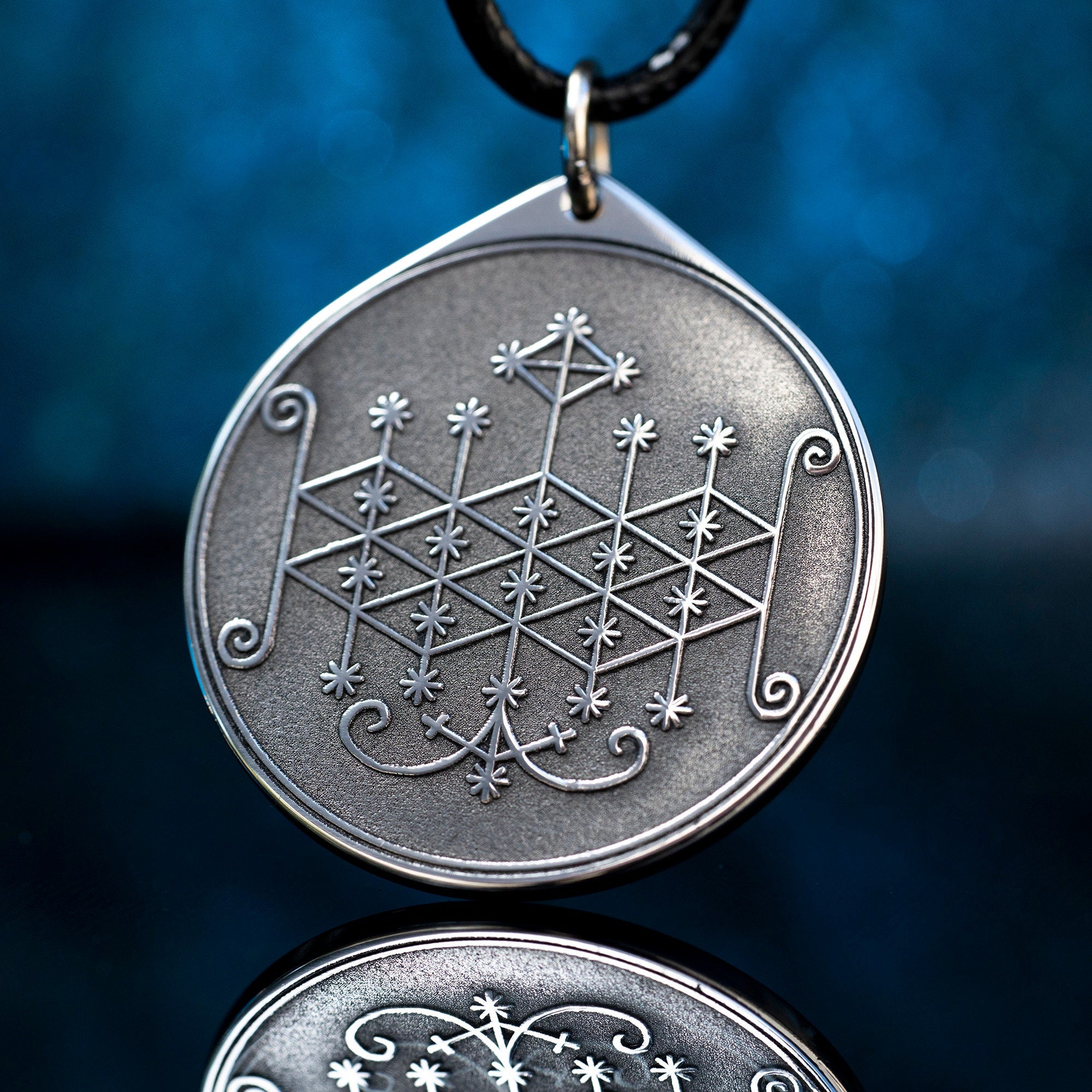 Ogoun Veve Pendant: God of Iron Amulet, Vodou Spirit Seal