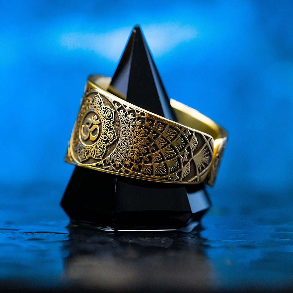 Sudarshan OM Lotus Yantra Ring: Sacred Hindu Symbol of Protection and Cosmic Balance