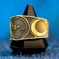 Third Pentacle of the Moon ring with engraved Solomon seal associated with safe travel, night protection, and water dangers