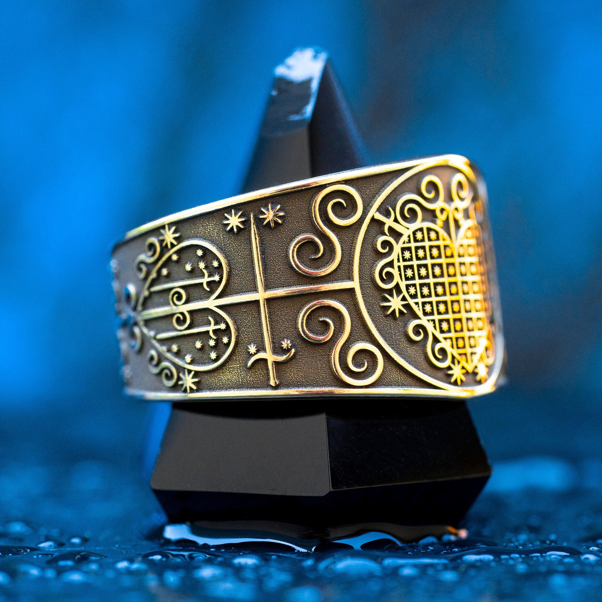 Mother Ezili Danto Ring: Brass Veve Vodou Erzulie Dantor Seal