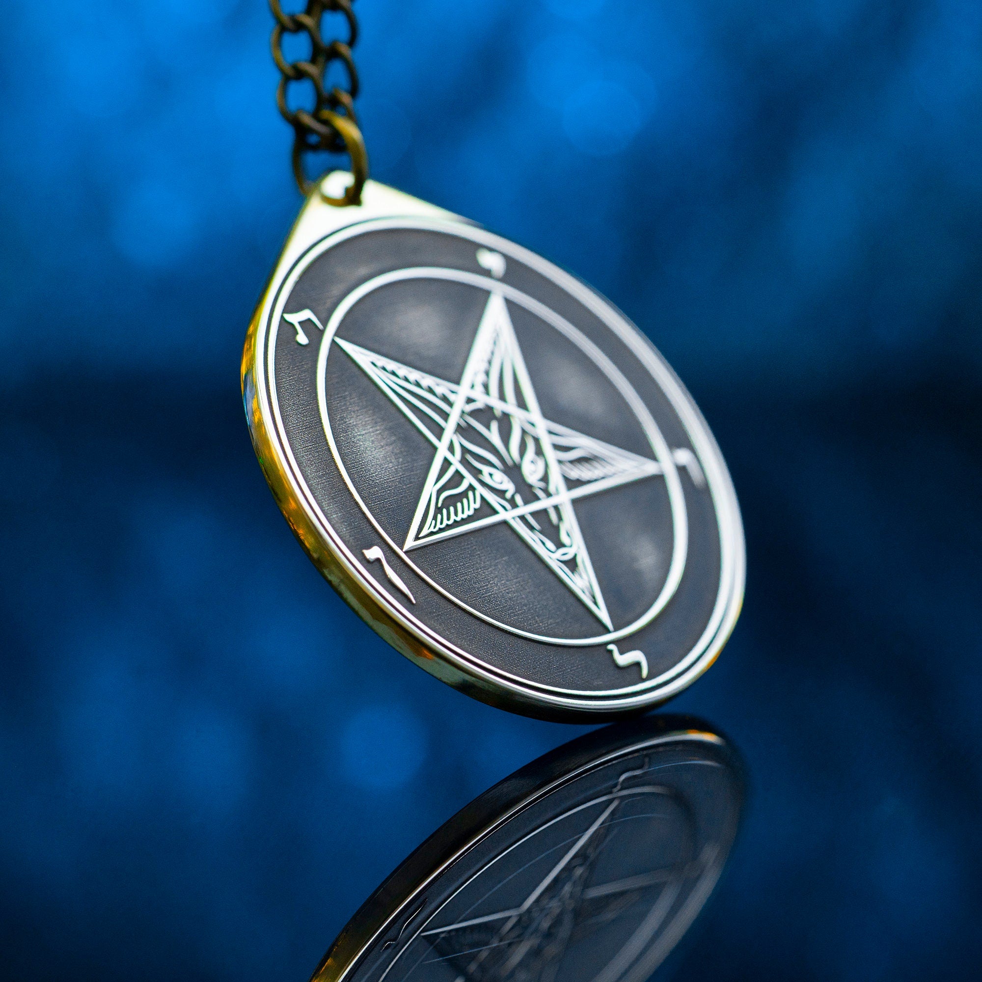 Baphomet Seal Pendant: Brass Occult Talisman, Sacred Geometry