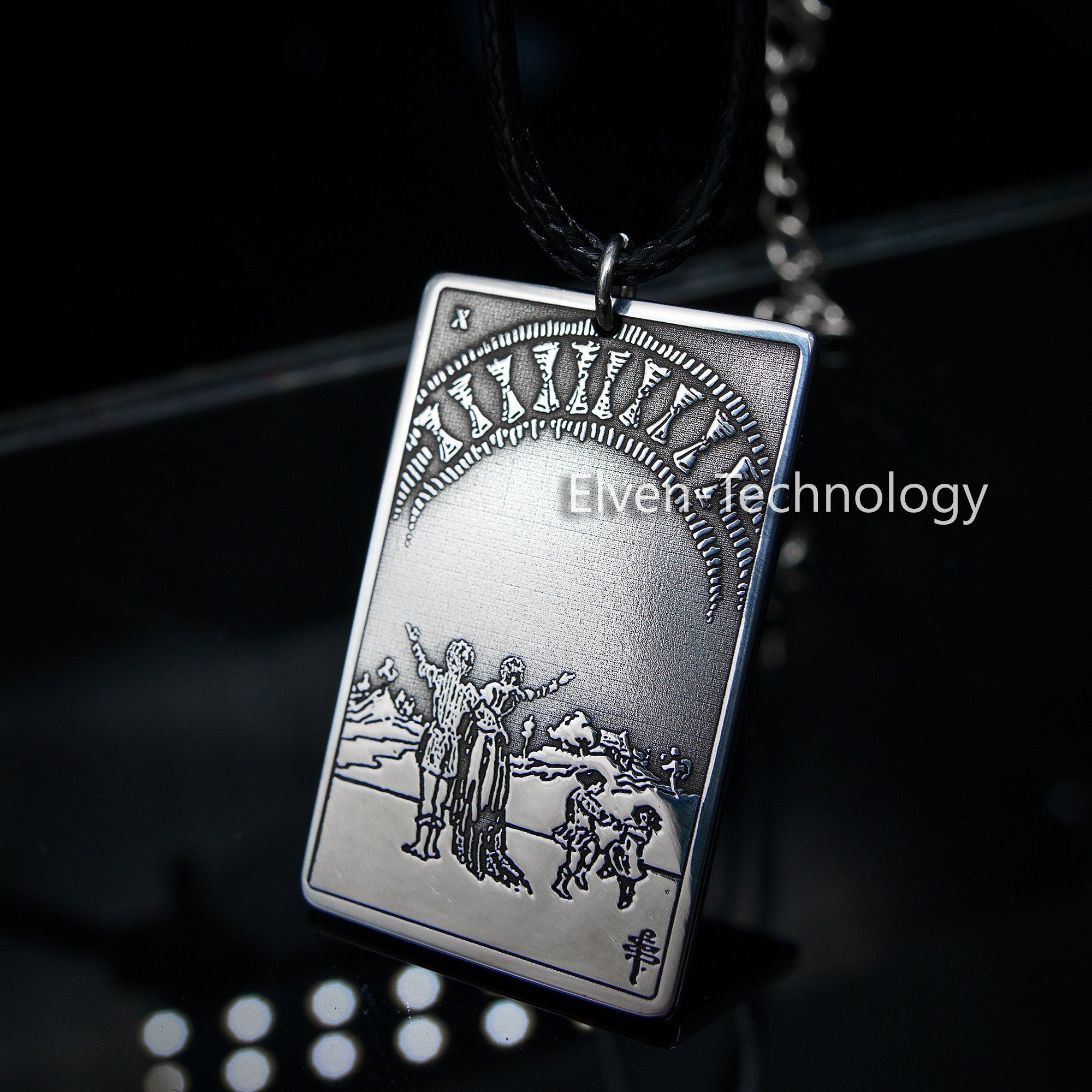 Ten of Cups Tarot Card Pendant: Stainless Steel Occult Amulet