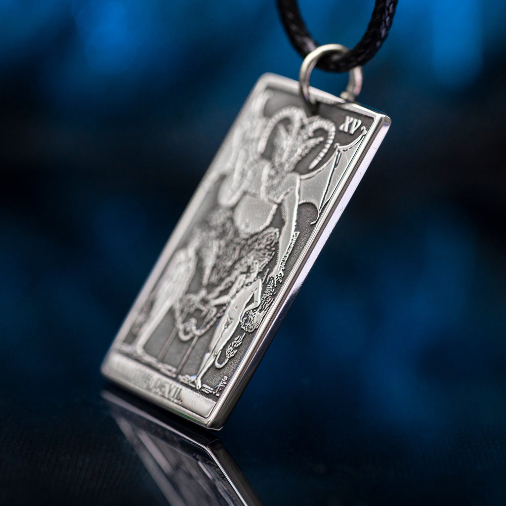 The Devil Tarot Card Pendant: Stainless Steel Occult Amulet