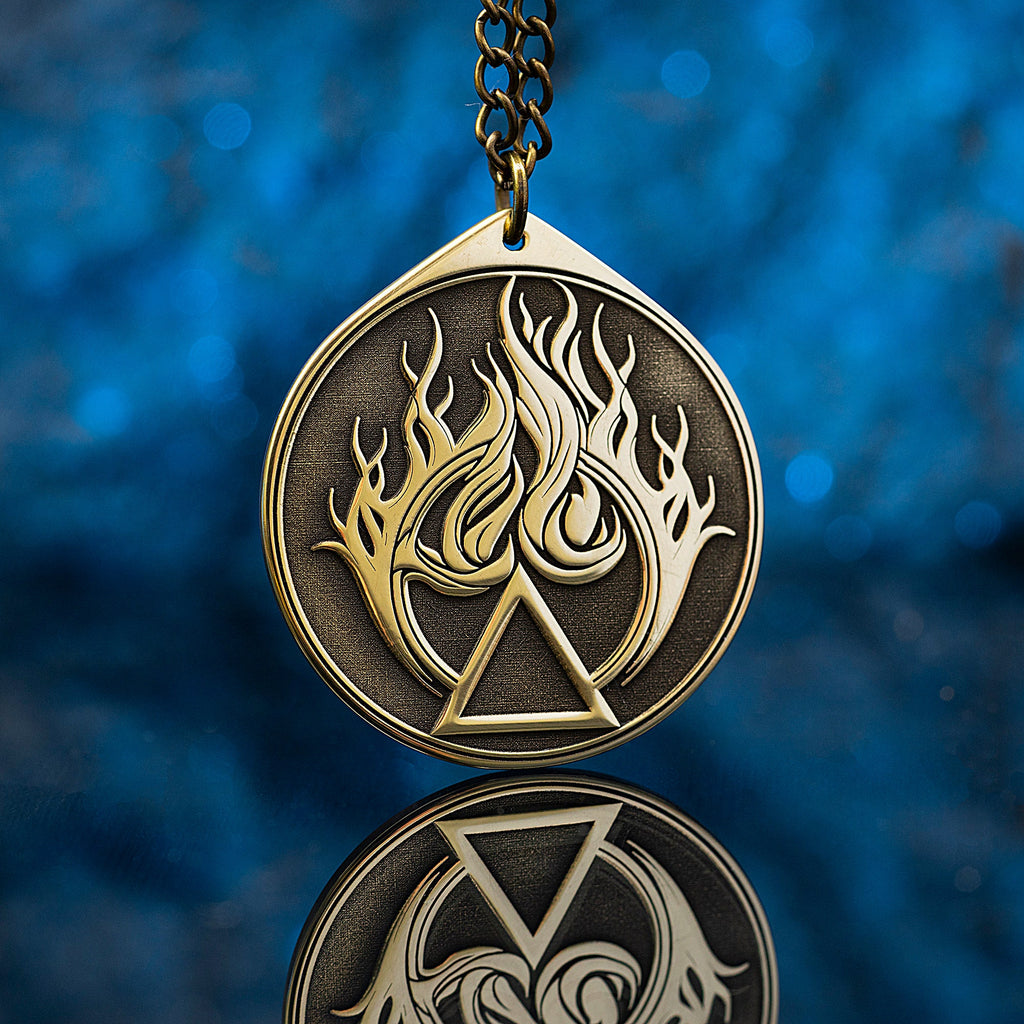 Fire Element Brass Pendant: Alchemy Kabbalah Amulet