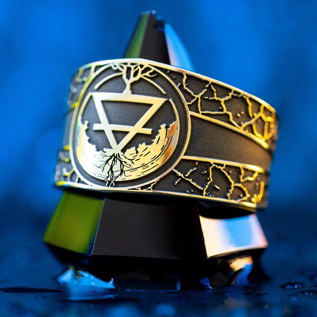 Alchemical Earth Symbol Brass Ring: Wiccan Esoteric Jewelry