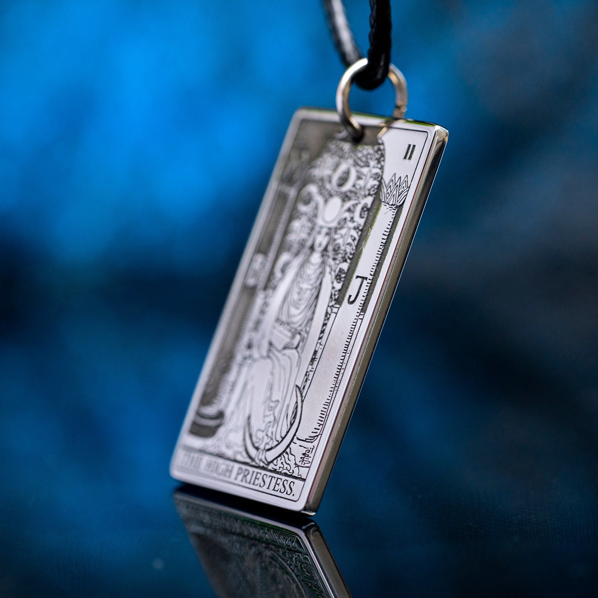 High Priestess Tarot Card Pendant: Stainless Steel Occult Amulet