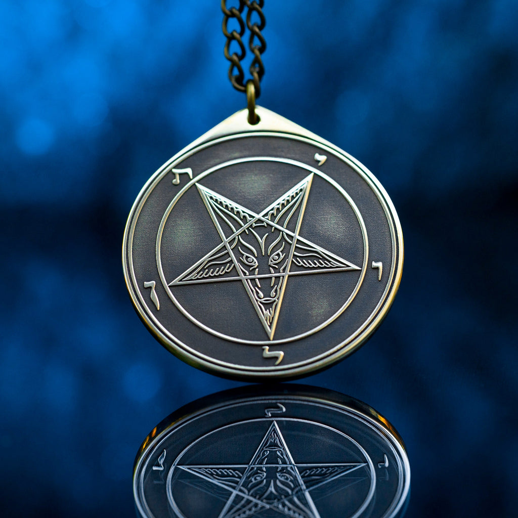 Baphomet Seal Pendant: Brass Occult Talisman, Sacred Geometry