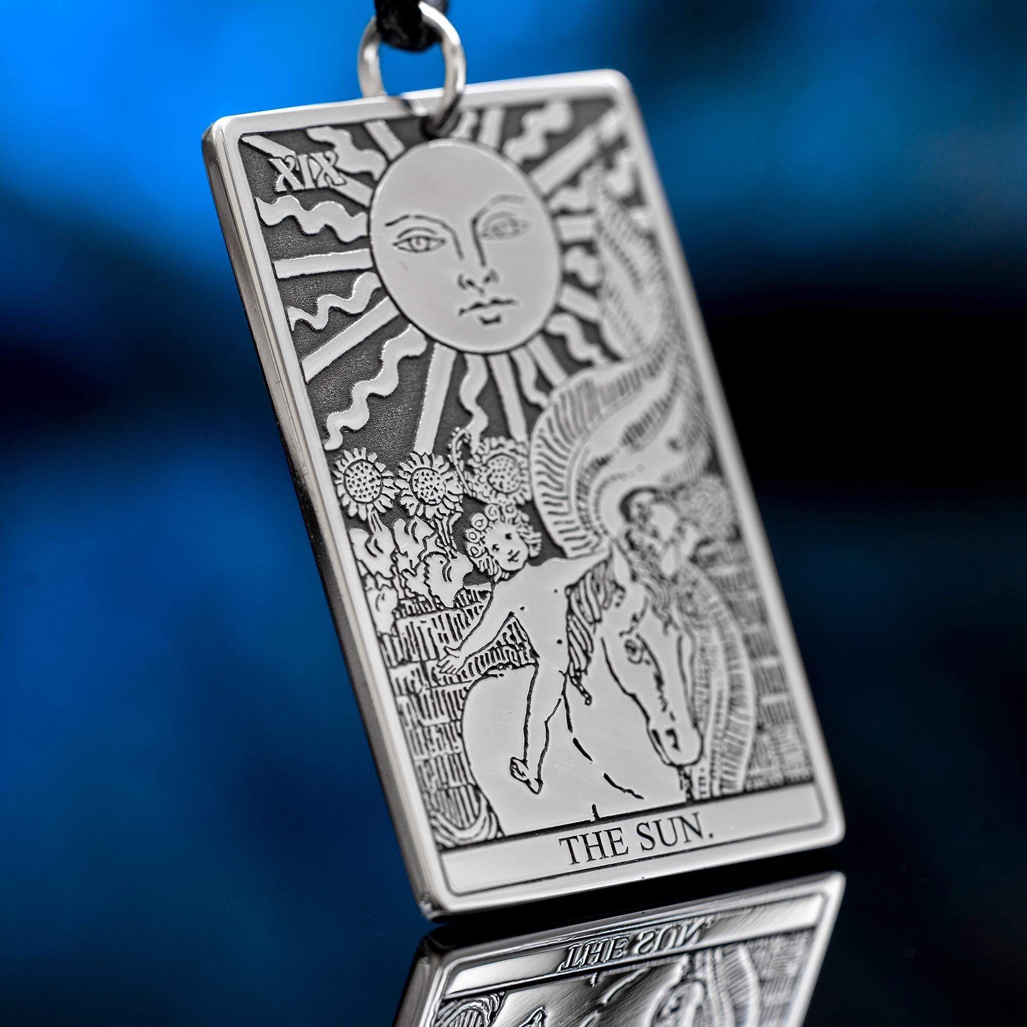 The Sun Tarot Card Pendant: Stainless Steel Occult Amulet