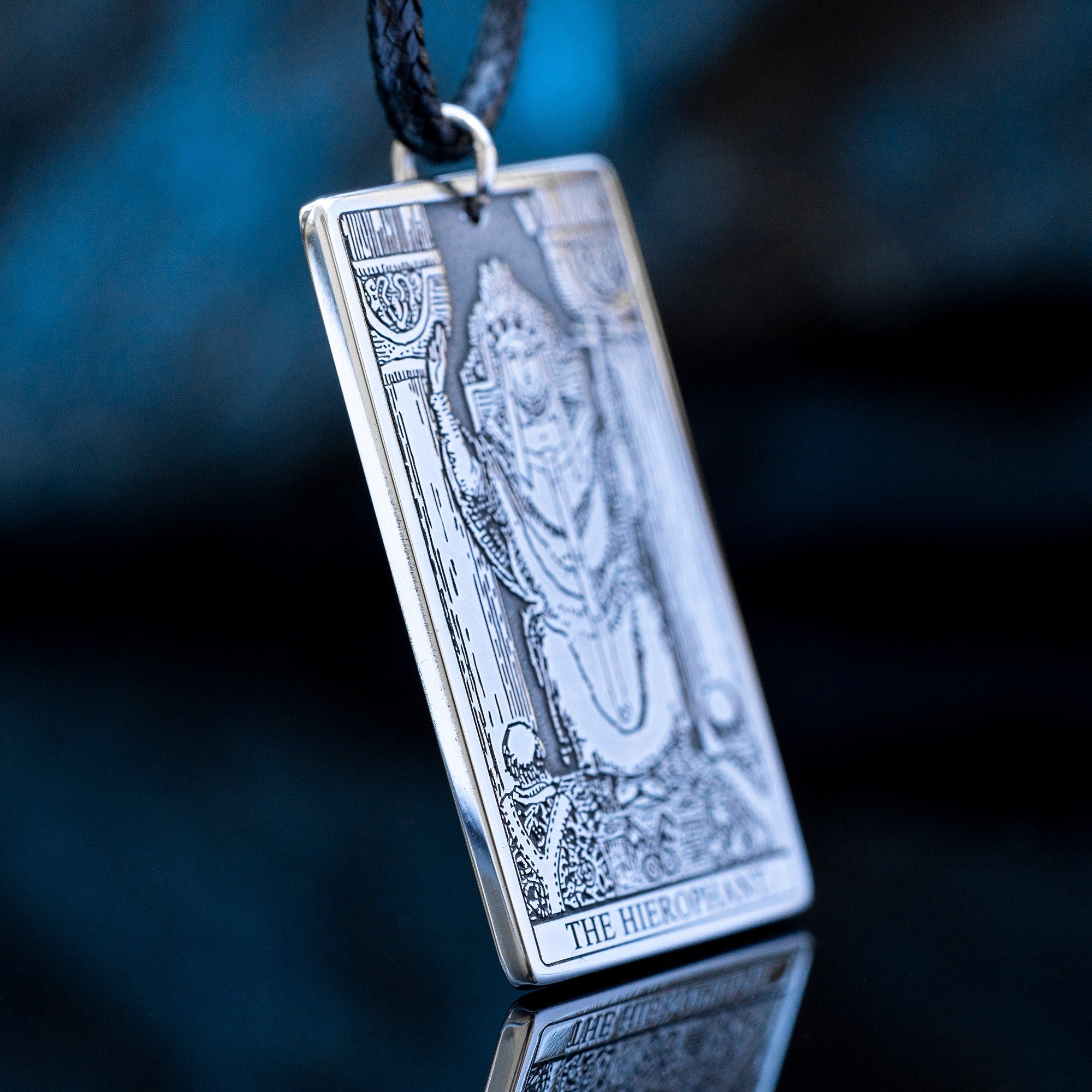 The Hierophant Tarot Card Pendant: Stainless Steel Occult Amulet