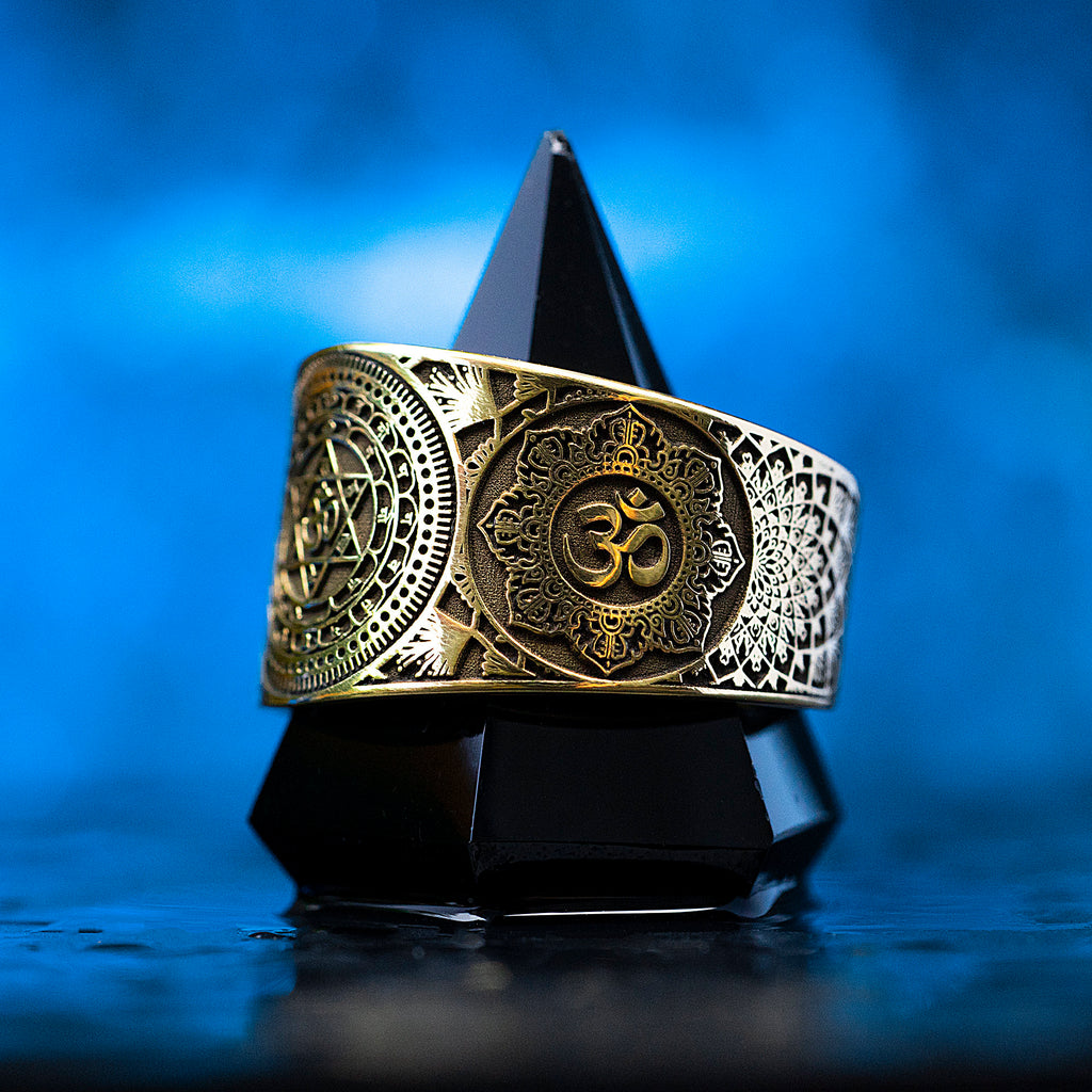 Sudarshan OM Lotus Yantra Ring: Sacred Hindu Symbol of Protection and Cosmic Balance