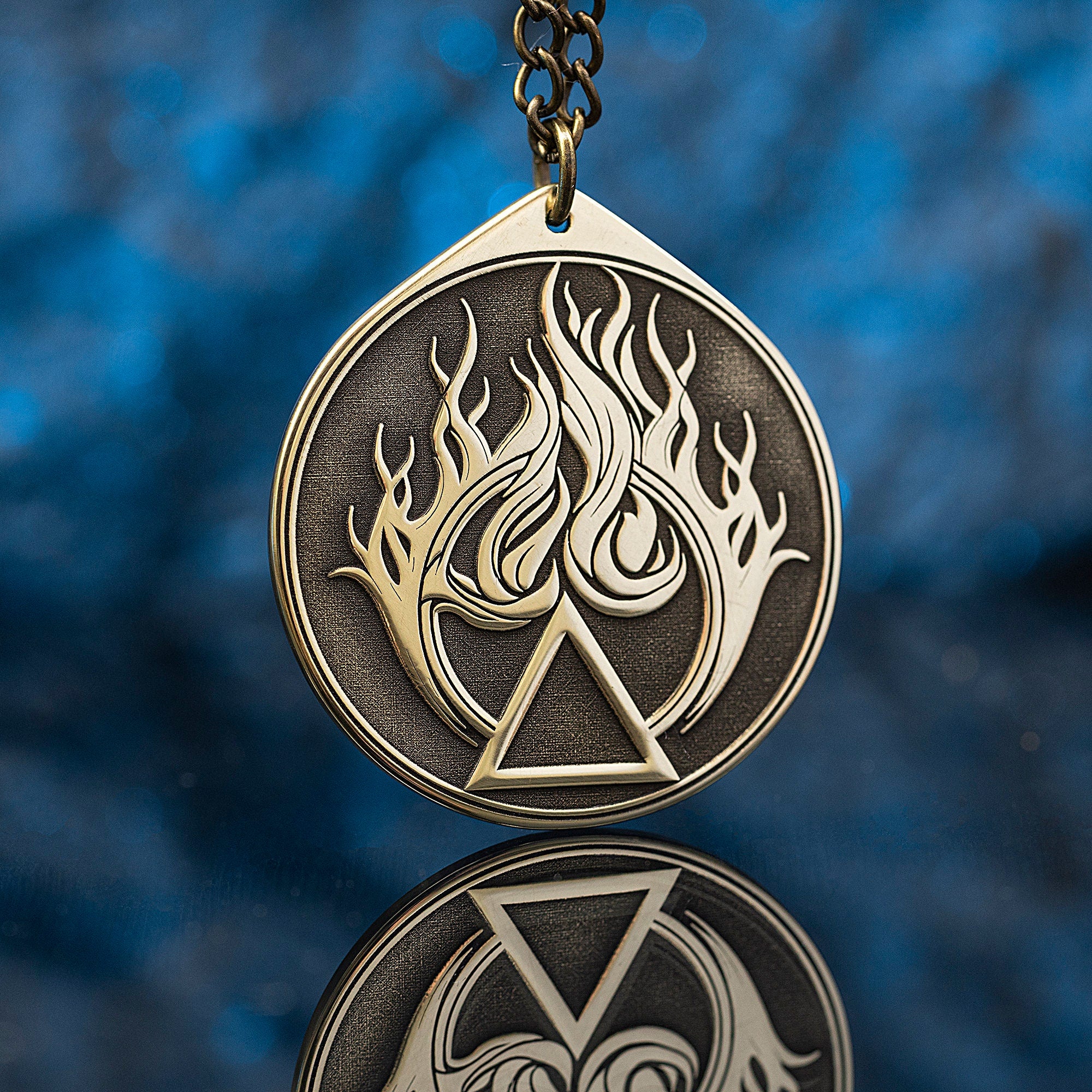 Fire Element Brass Pendant: Alchemy Kabbalah Amulet