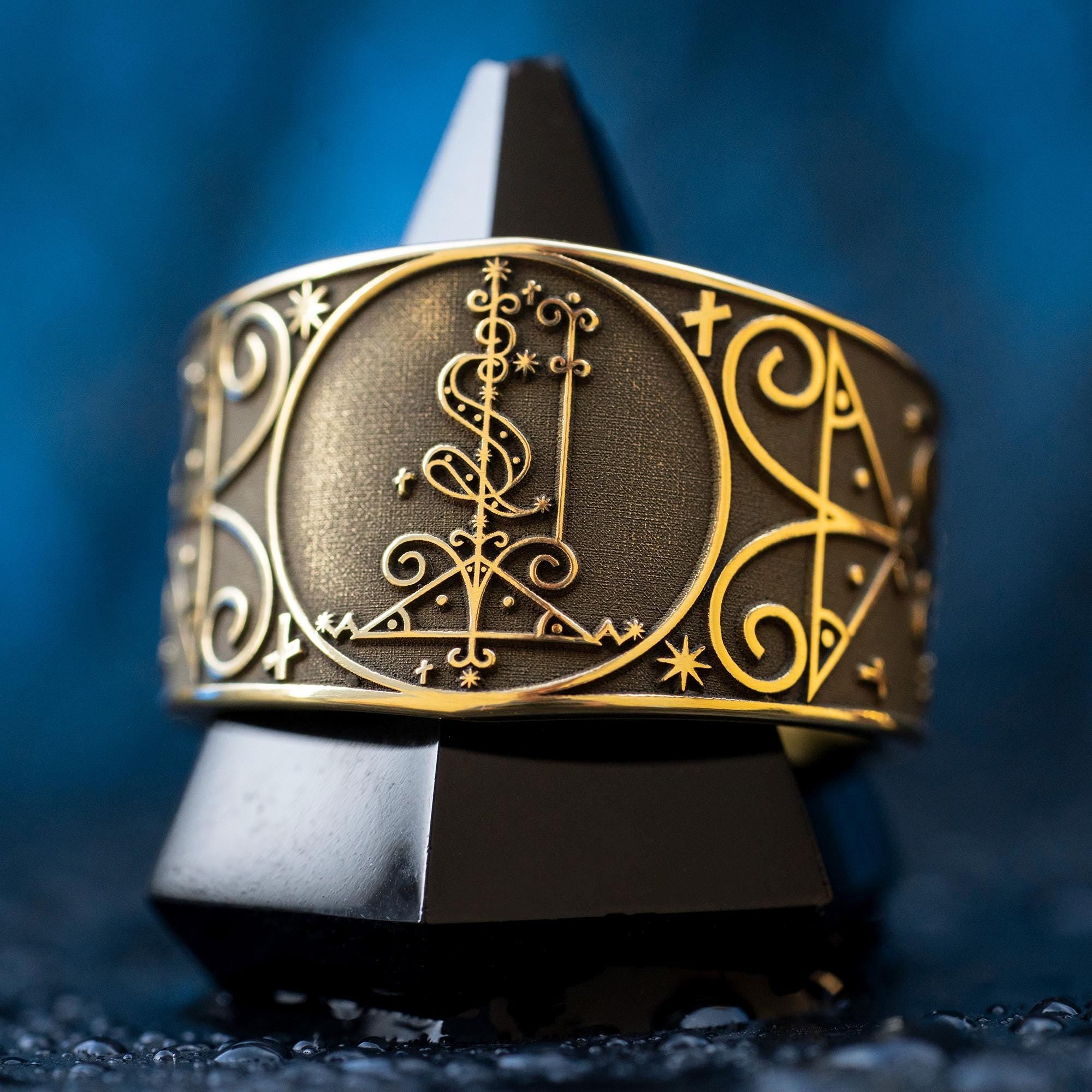 Papa Loko Ring: Vodou Veve Seal Amulet, Adjustable Brass