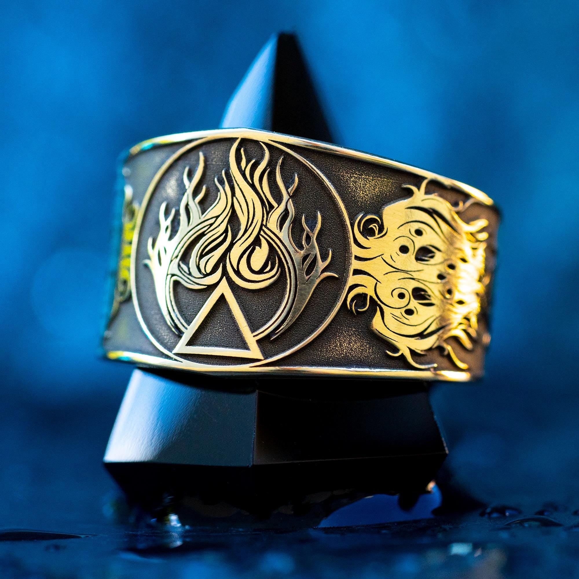 Alchemical Fire Symbol Brass Ring: Wiccan Esoteric Jewelry