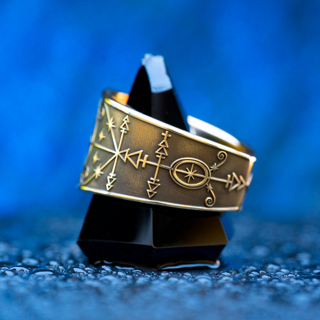 Met Kalfou ring with Vodou veve symbolism of crossroads, night gates, road opening, road closing, and spiritual protection