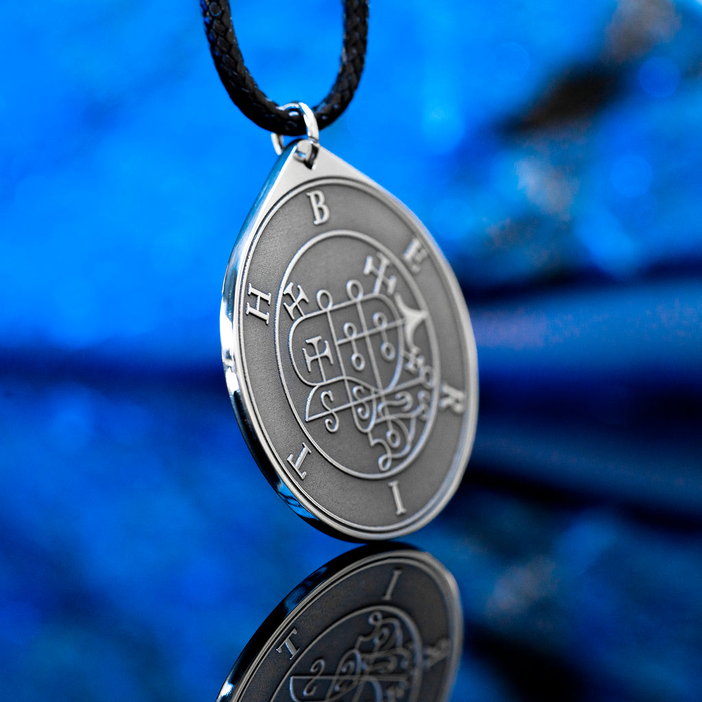 Berith seal pendant with engraved Ars Goetia sigil associated with alchemy, gold, dignities, and true answers