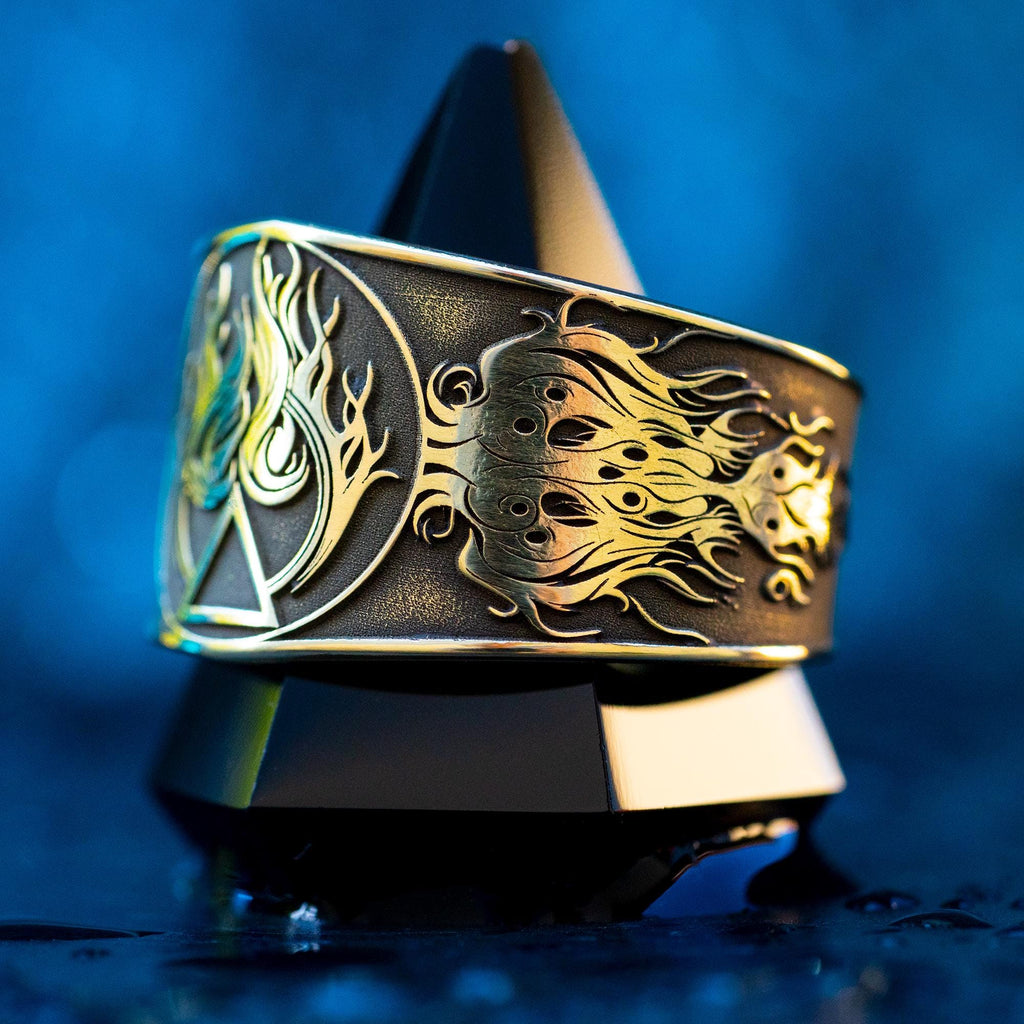Alchemical Fire Symbol Brass Ring: Wiccan Esoteric Jewelry