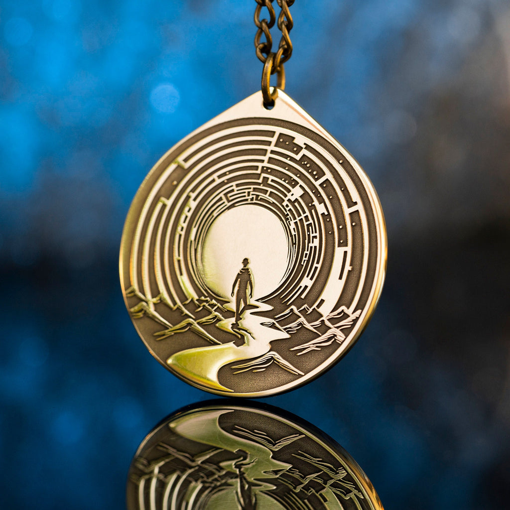 Labyrinth of Life Brass Amulet Pendant: Kabbalah Occult Talisman
