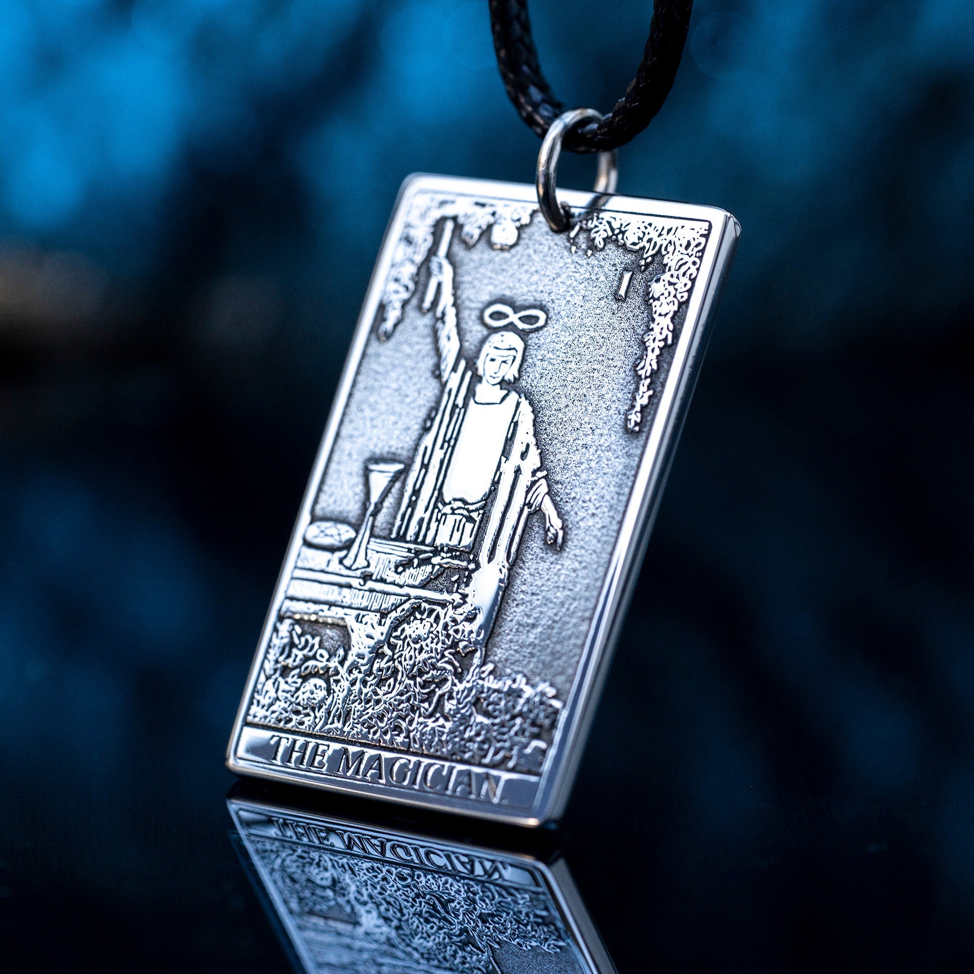 The Magician Tarot Card Pendant: Stainless Steel Kabbalah Amulet