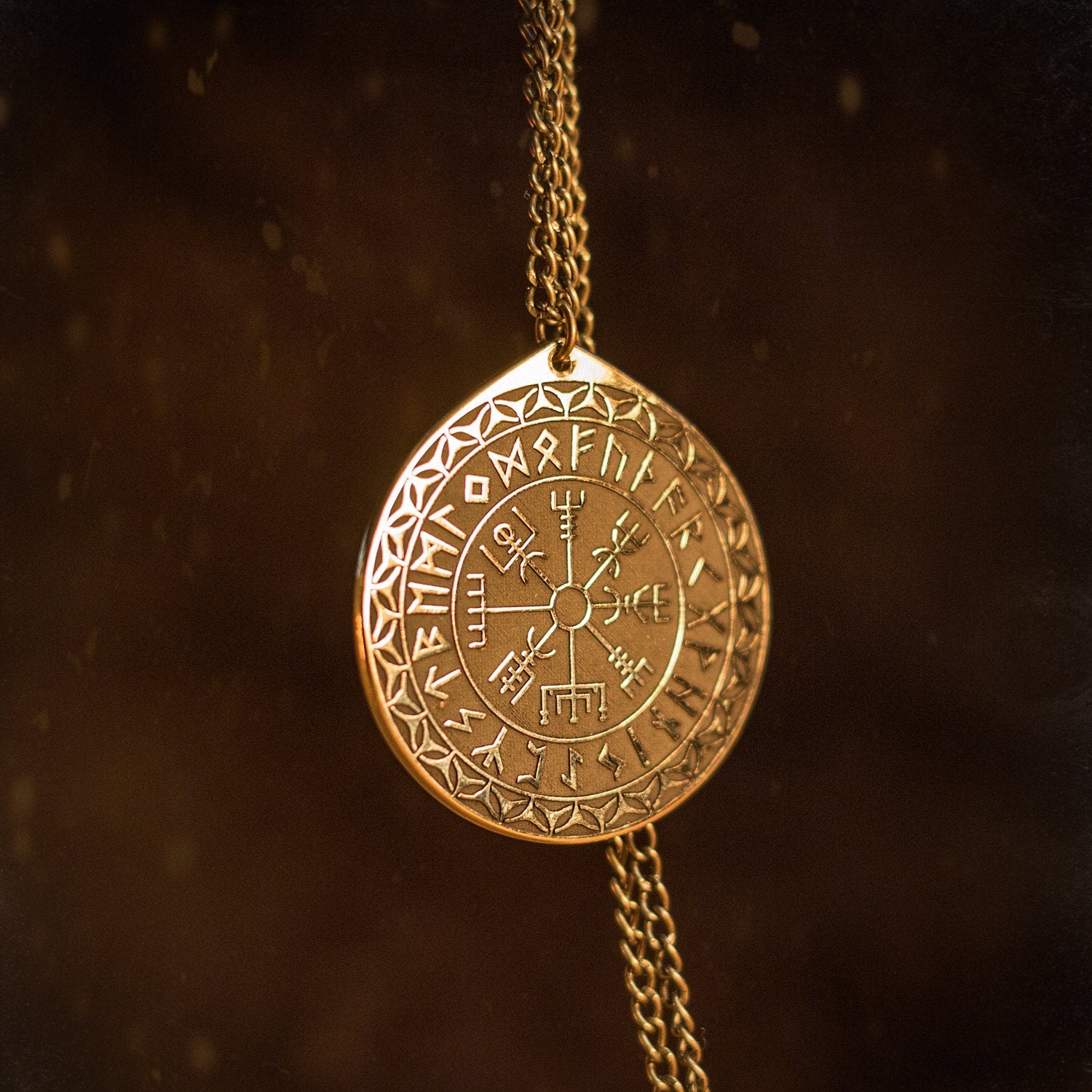 Viking Vegvisir Rune pendant in Wheel of Universe North Celtic amulet Elder Futhark talisman occult magic