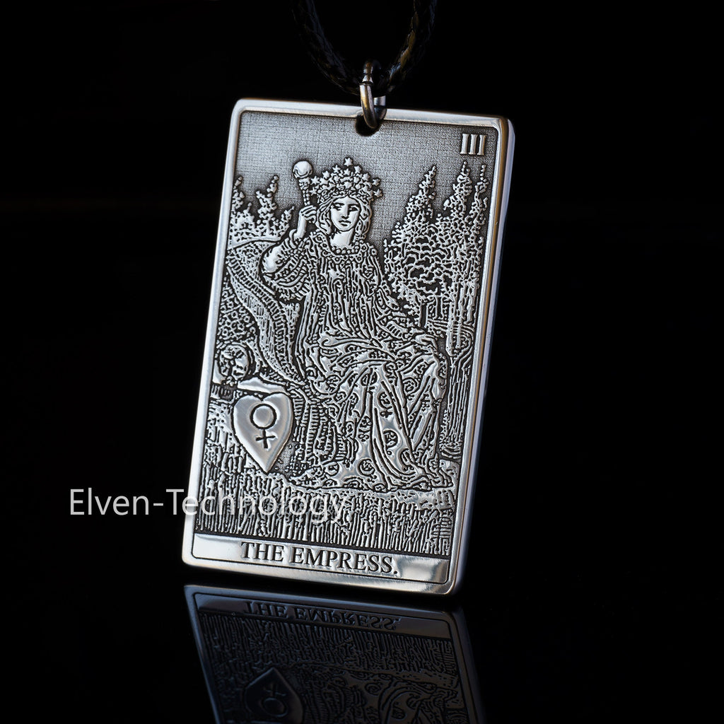 The Empress Tarot Card Pendant: Stainless Steel Occult Amulet