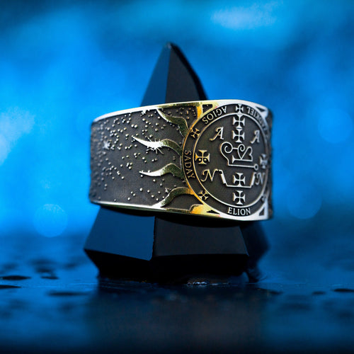 Archangel Zadkiel ring with symbolism of mercy, forgiveness, compassion, violet flame, and Kabbalah protection
