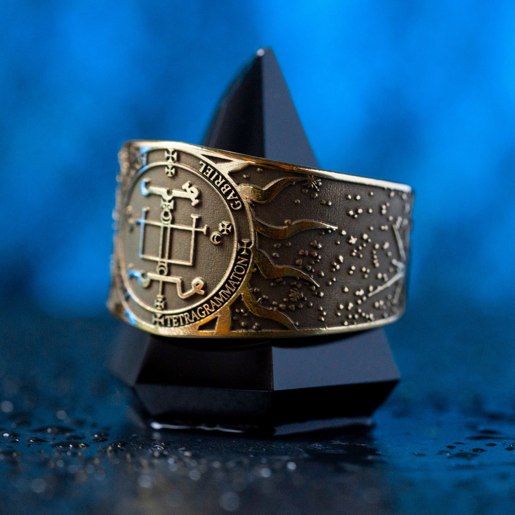Archangel Gabriel Brass Ring: Seal of Solomon Kabbalah Amulet