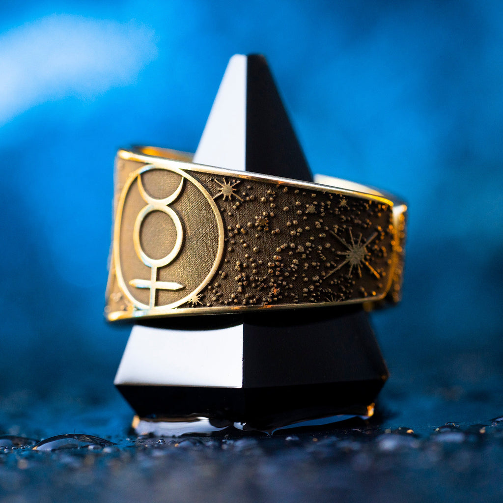 Goetia Fourth Pentacle of Mercury Seal Ring: Kabbalah Amulet Talisman - Adjustable Brass