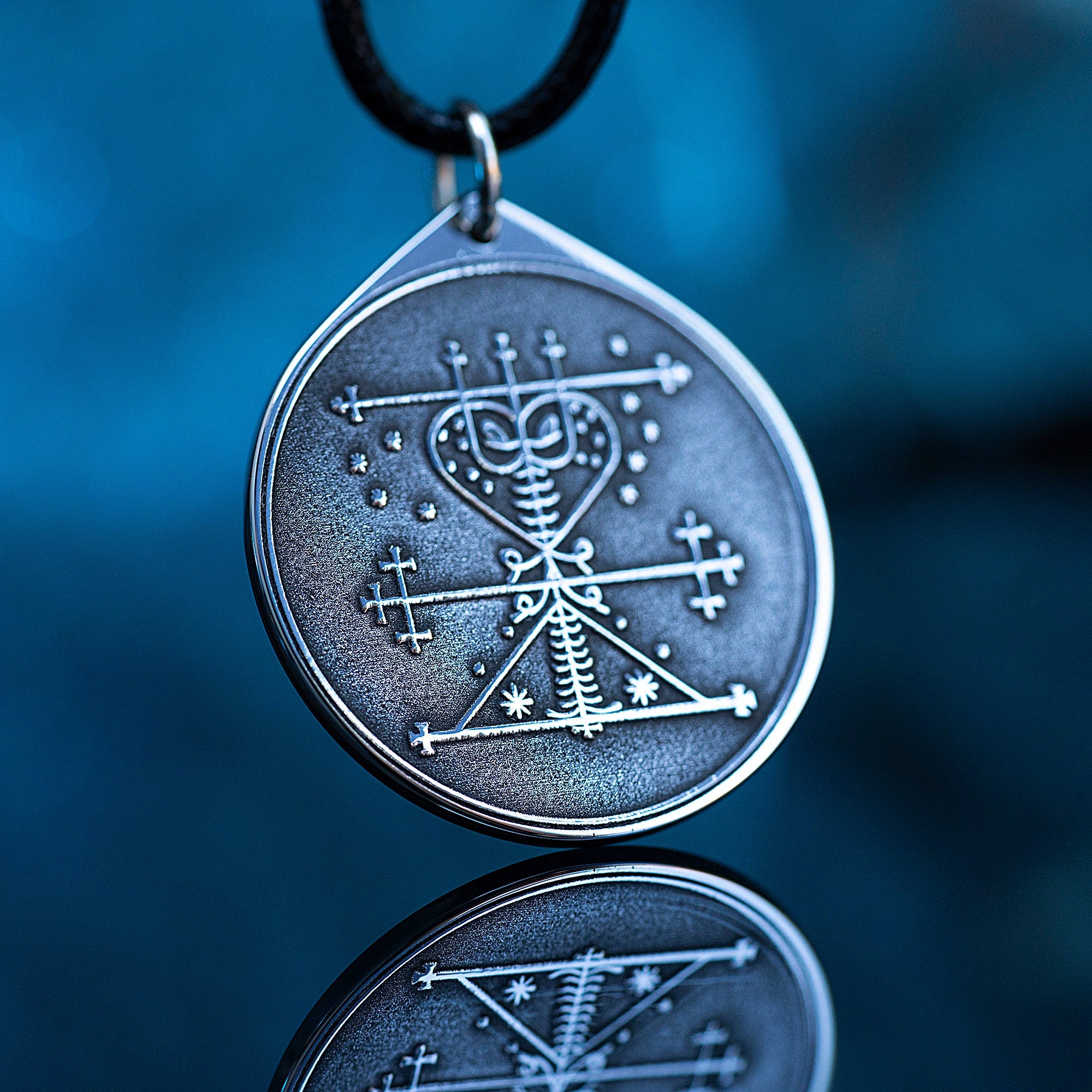 Maman Brigitte Veve Pendant: Vodou Goddess Amulet, Stainless Steel