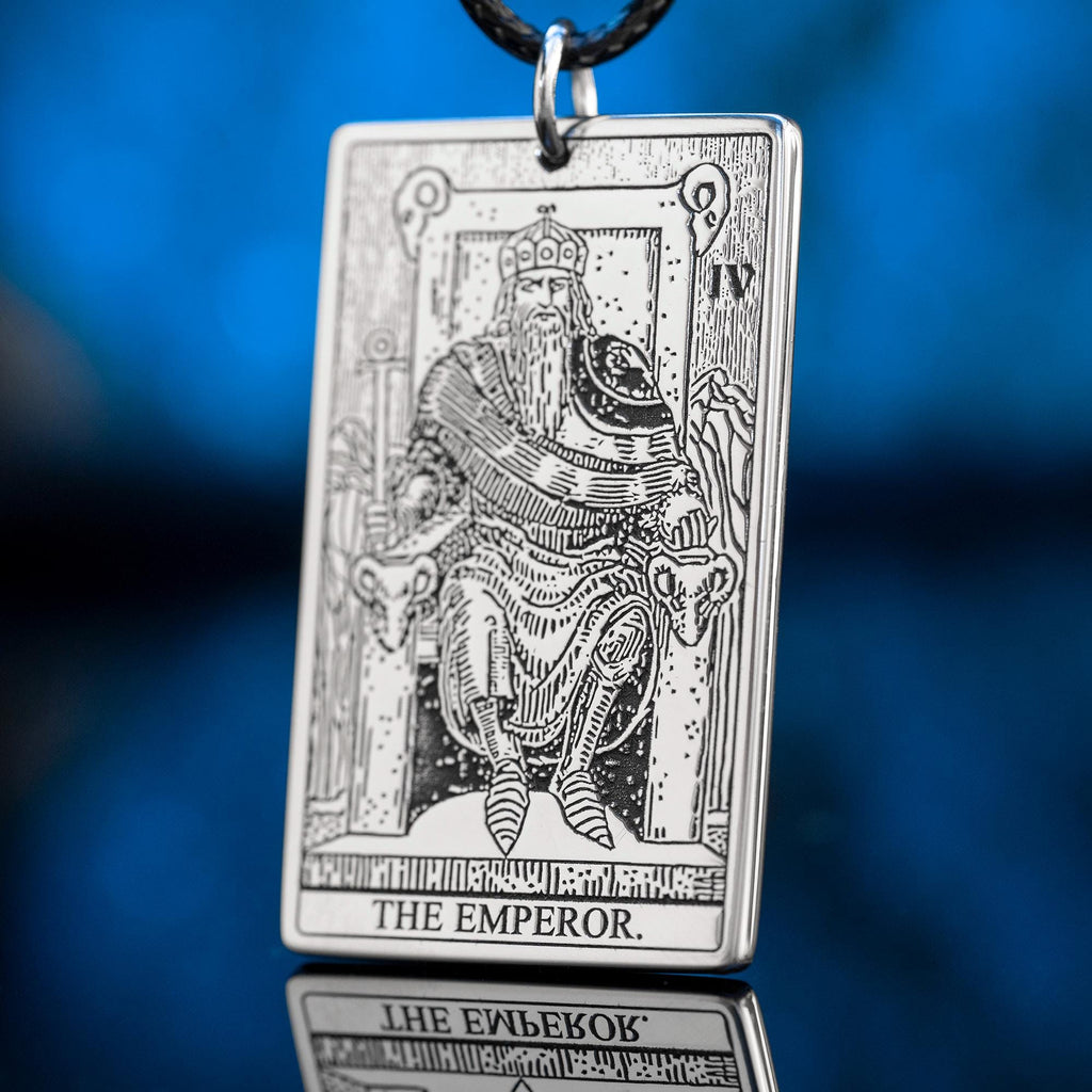 The Emperor Tarot Card Pendant: Stainless Steel Kabbalah Amulet