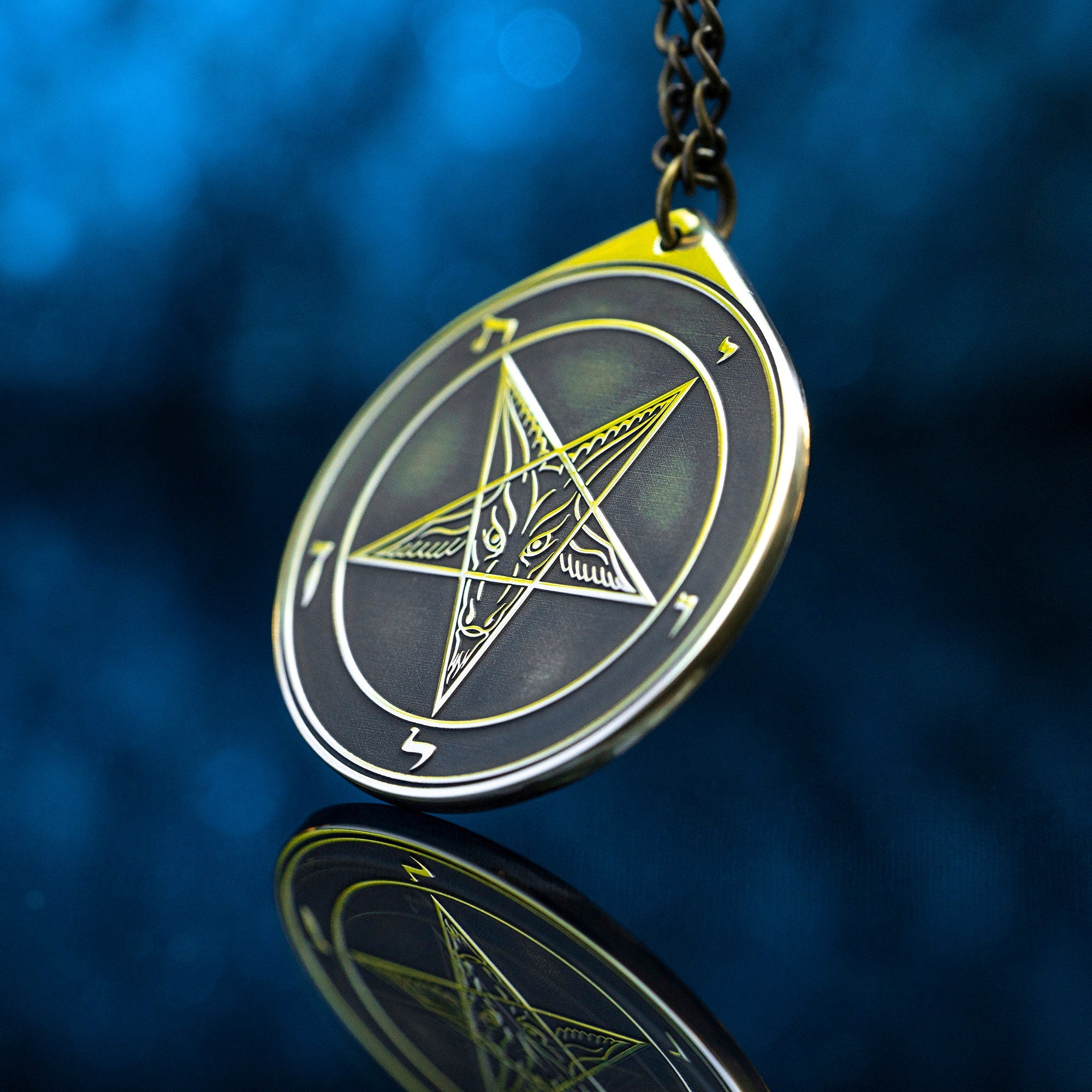 Baphomet Seal Pendant: Brass Occult Talisman, Sacred Geometry