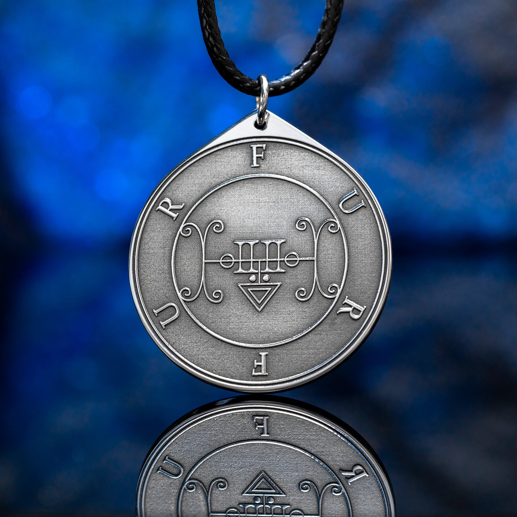 Double-sided Furfur pendant with Ars Goetia seal, storm demon portrait, lightning, thunder, love magic, and occult talisman symbolism