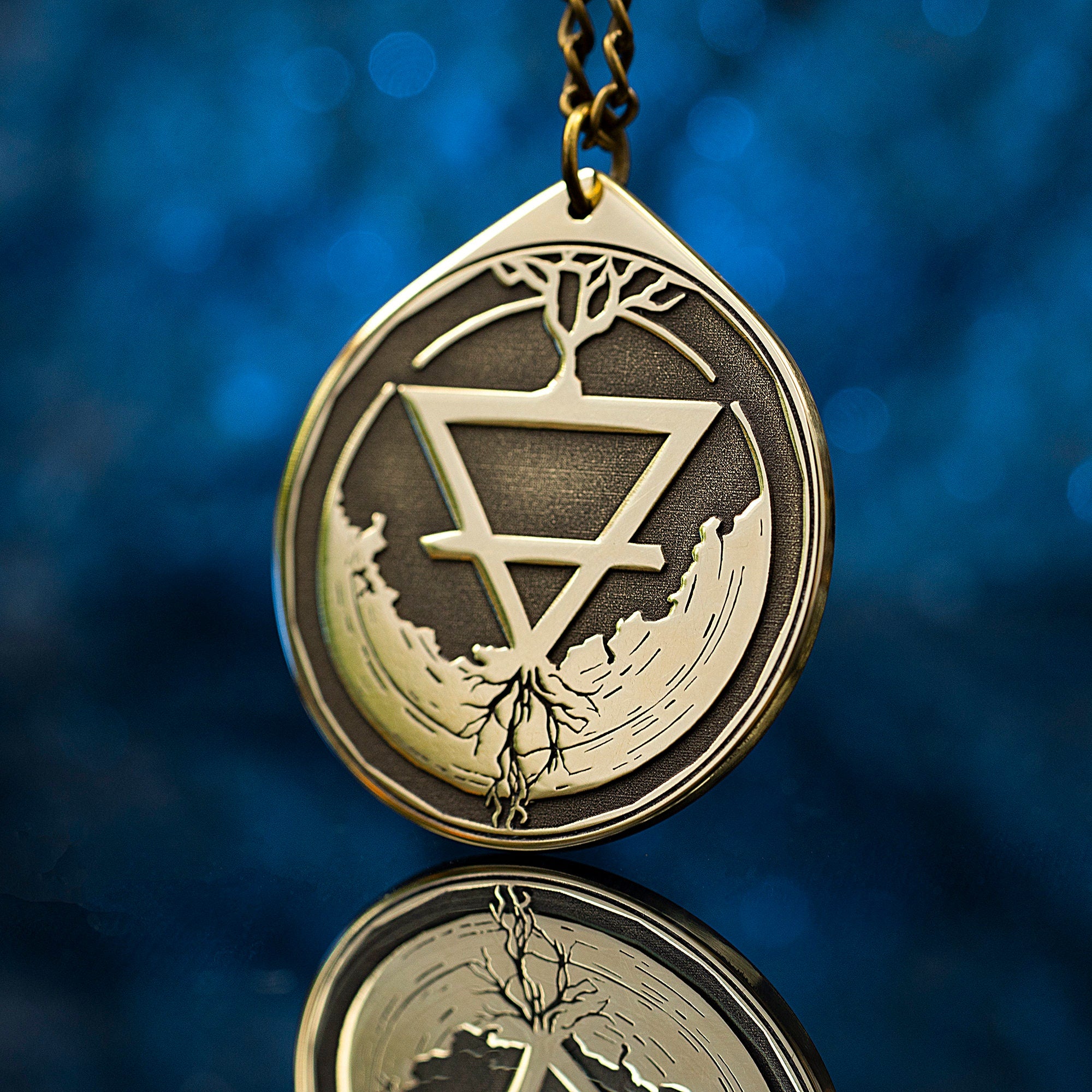 Earth Element Brass Pendant: Alchemy Symbol Amulet