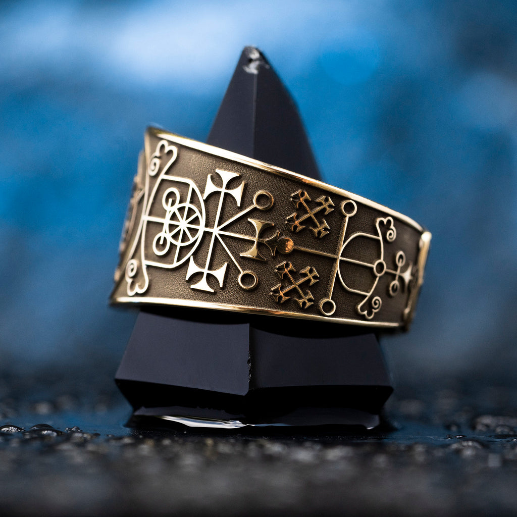 Valac Seal Ring: Brass Occult Ring, Adjustable Size
