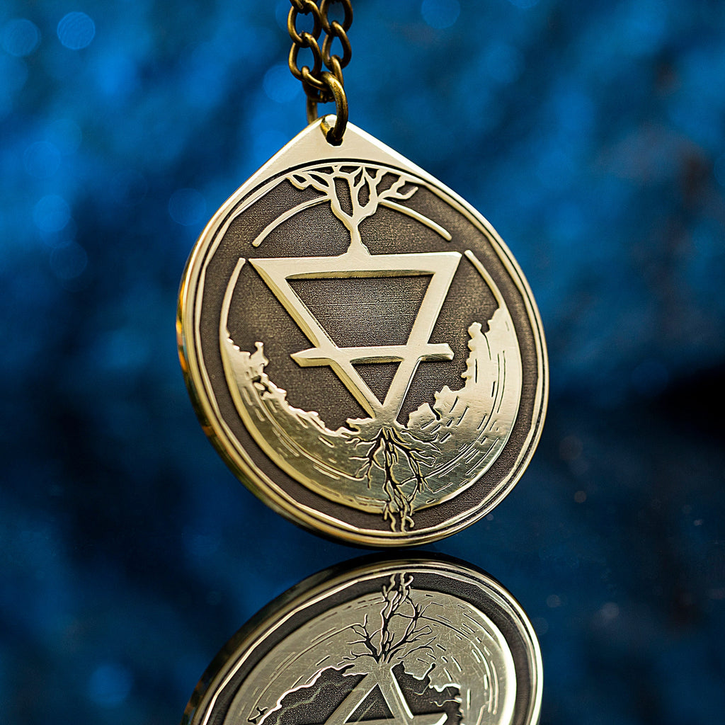 Earth Element Brass Pendant: Alchemy Symbol Amulet