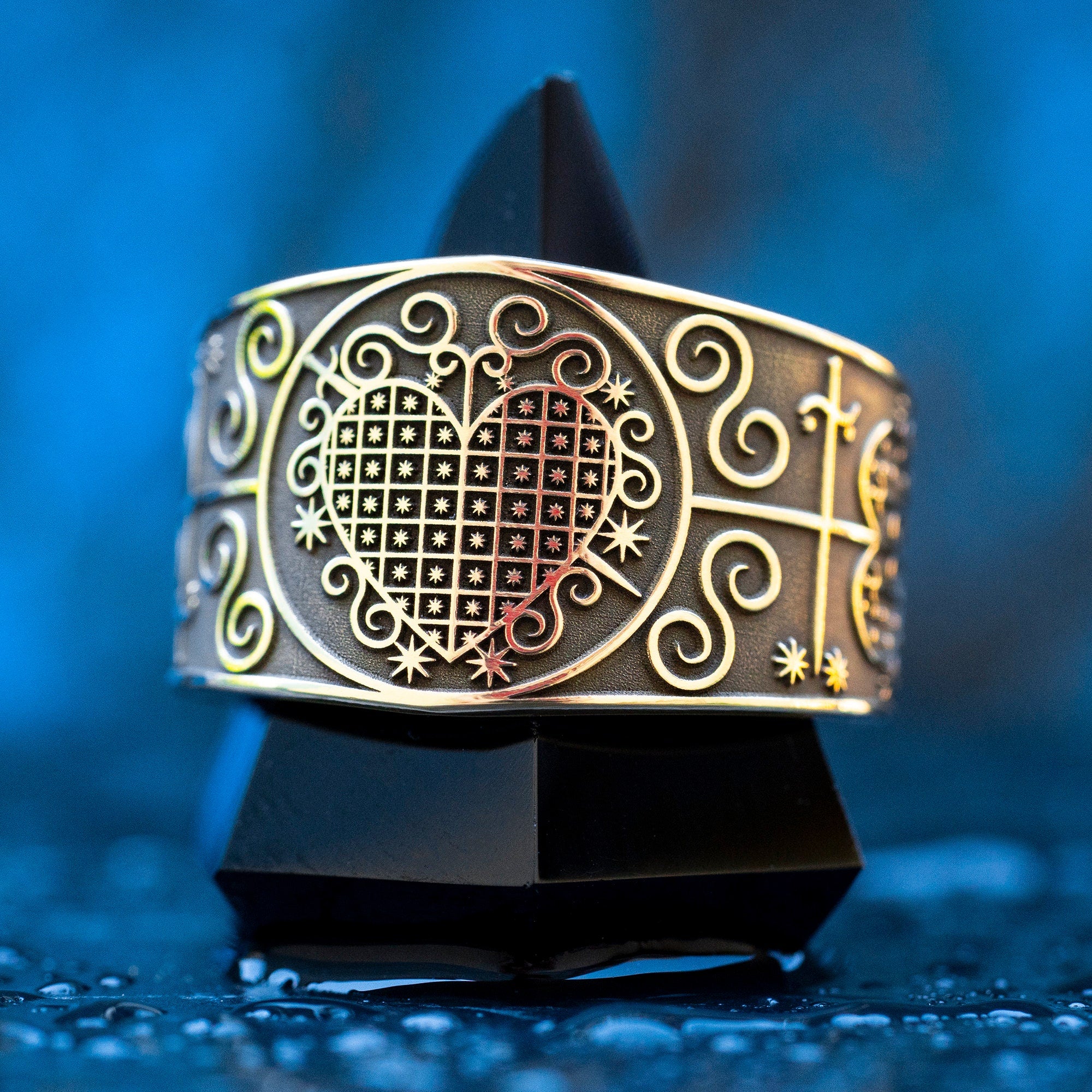 Mother Ezili Danto Ring: Brass Veve Vodou Erzulie Dantor Seal