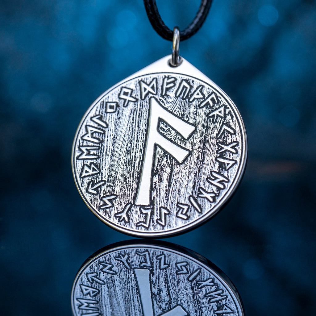 Viking Intelligence Ansuz Rune pendant in Wheel of Universe North Celtic amulet Elder Futhark talisman occult magic