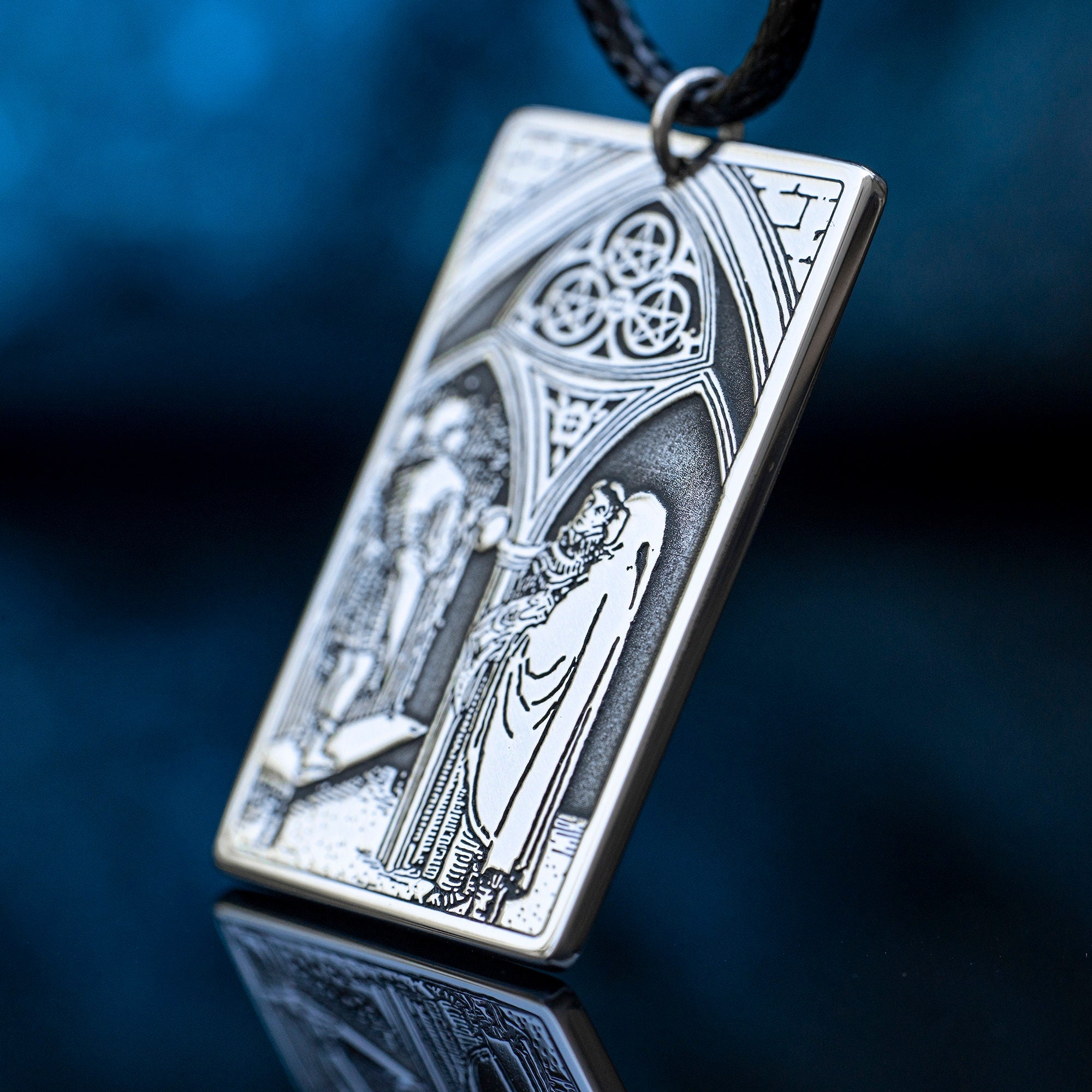 Three of Pentacles Tarot Card Pendant: High Arcana Occult Amulet